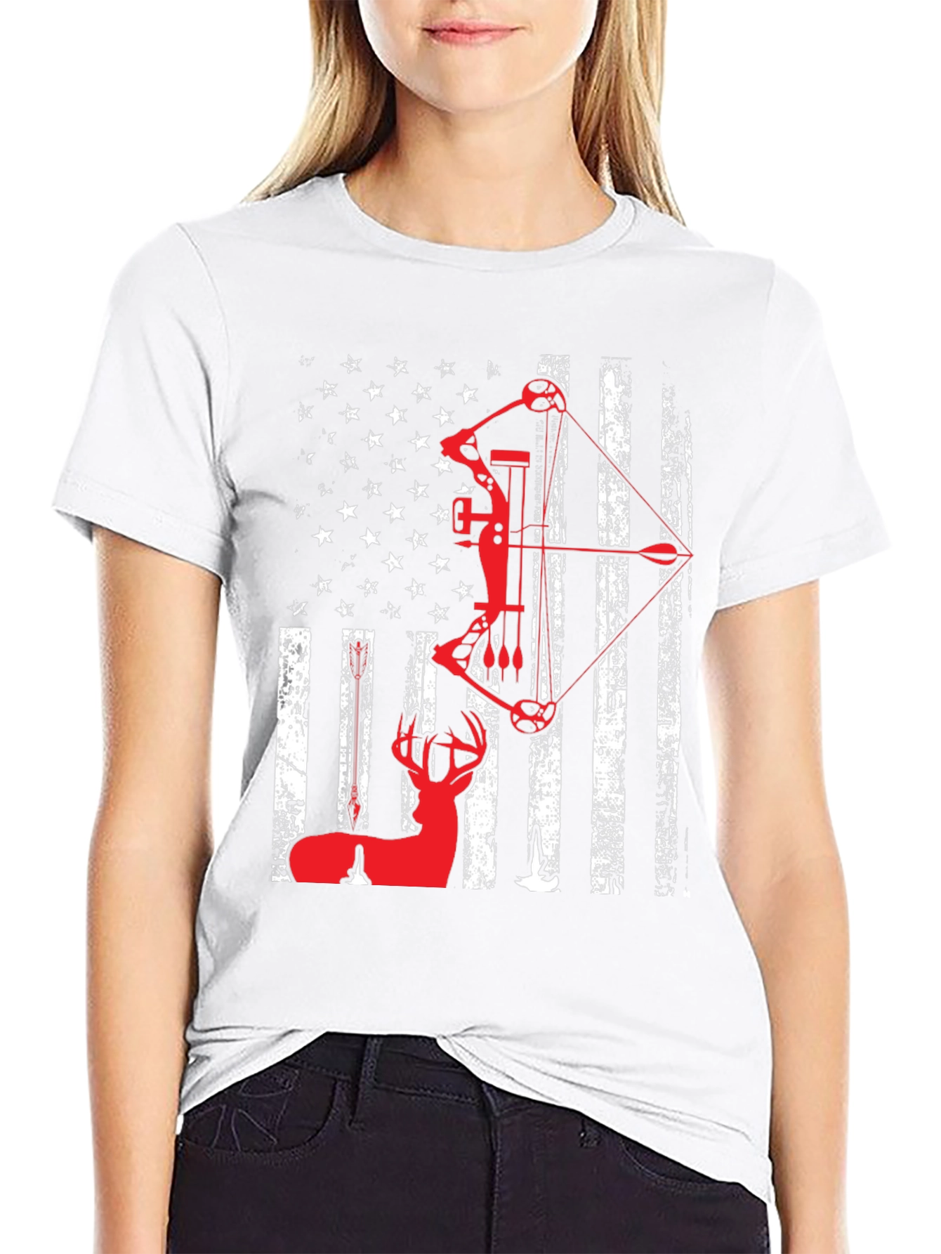 Patriotic Bow Hunting T-Shirt - Deer and American Flag
