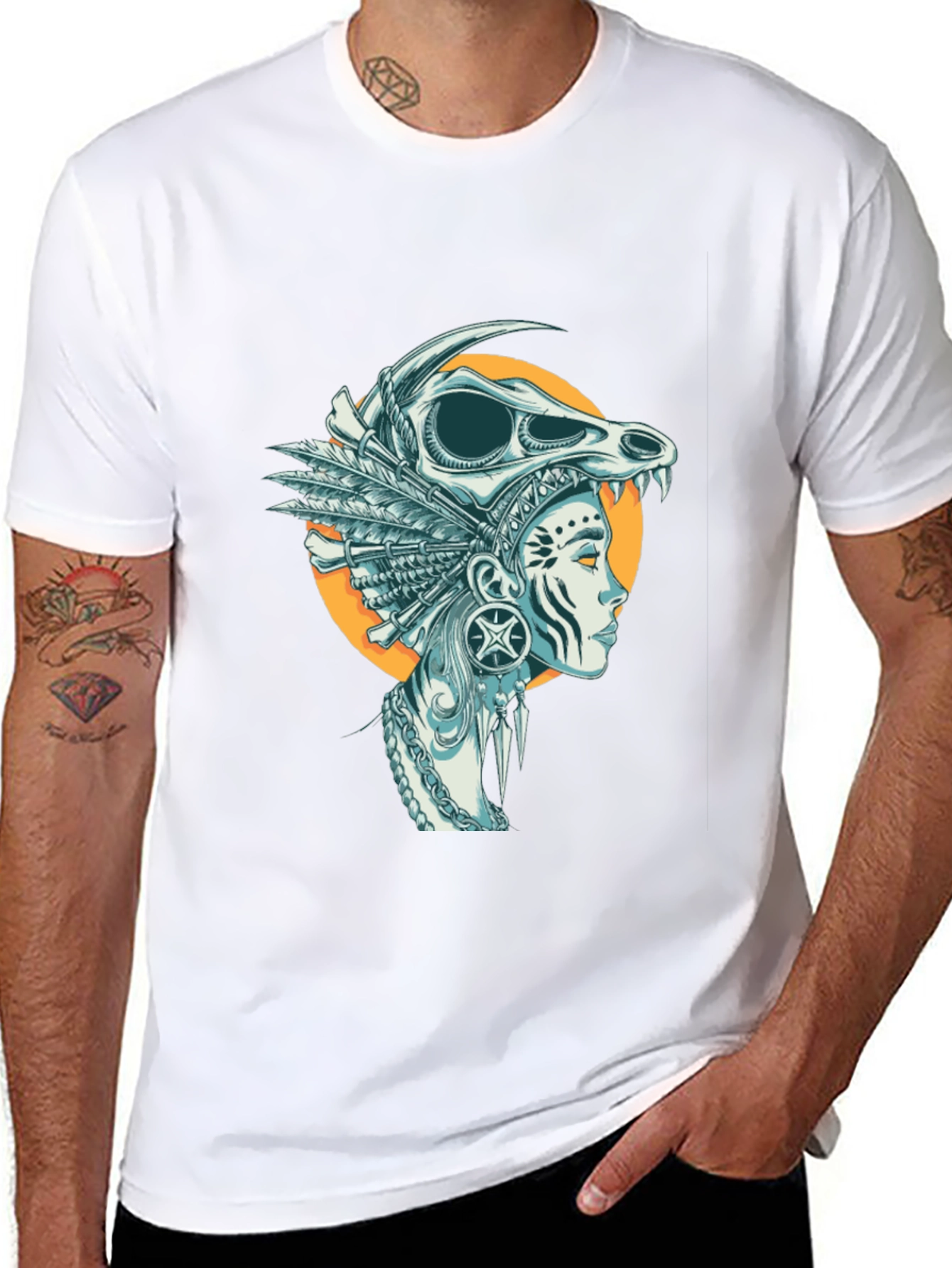 Skull Headdress Graphic Tee - Black