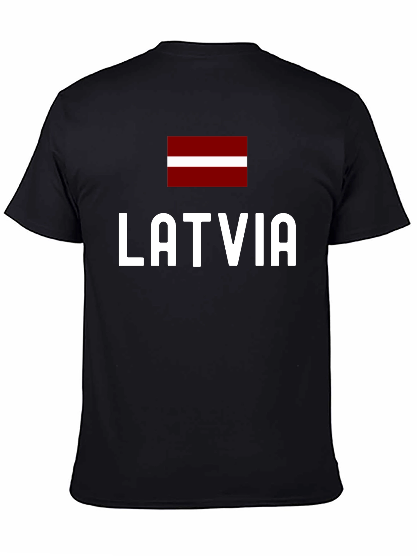 Latvia Flag T-Shirt Black Crew Neck Short Sleeve