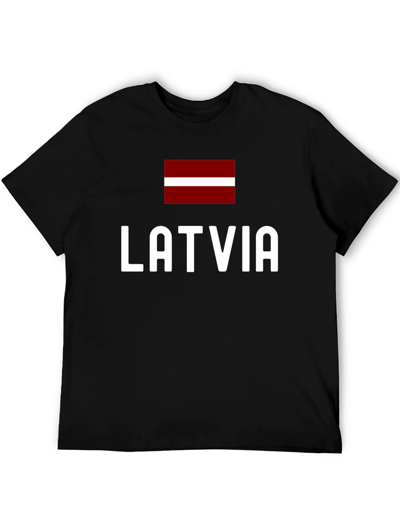 Latvia Flag T-Shirt Black Crew Neck Short Sleeve