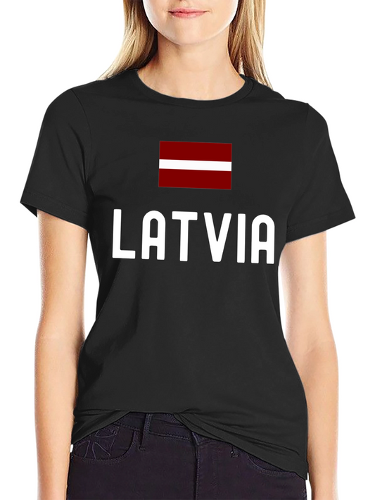 Latvia Flag T-Shirt Black Crew Neck Short Sleeve