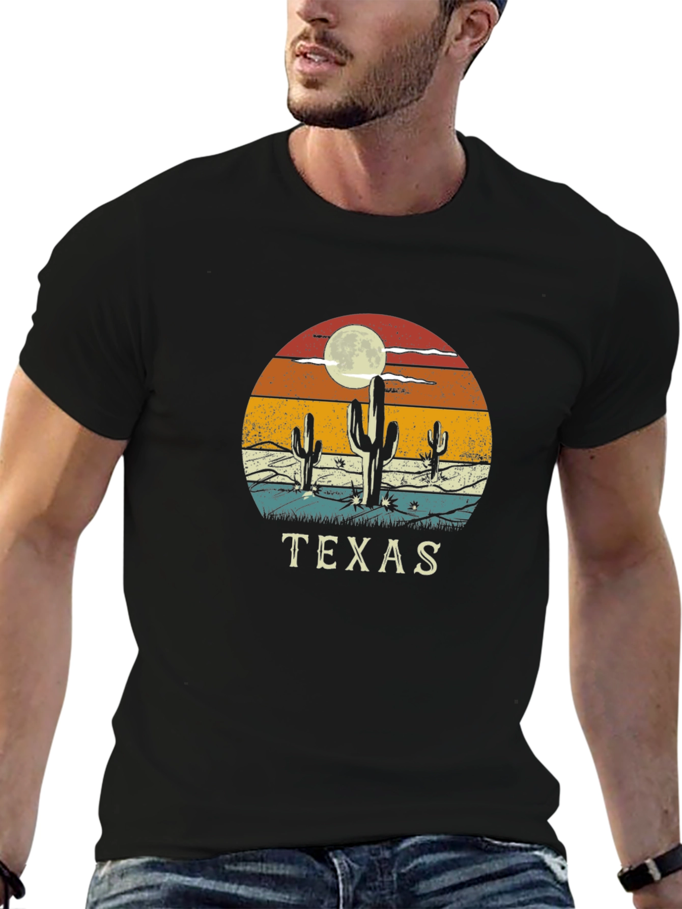 Texas Desert Cactus Retro Graphic T-Shirt