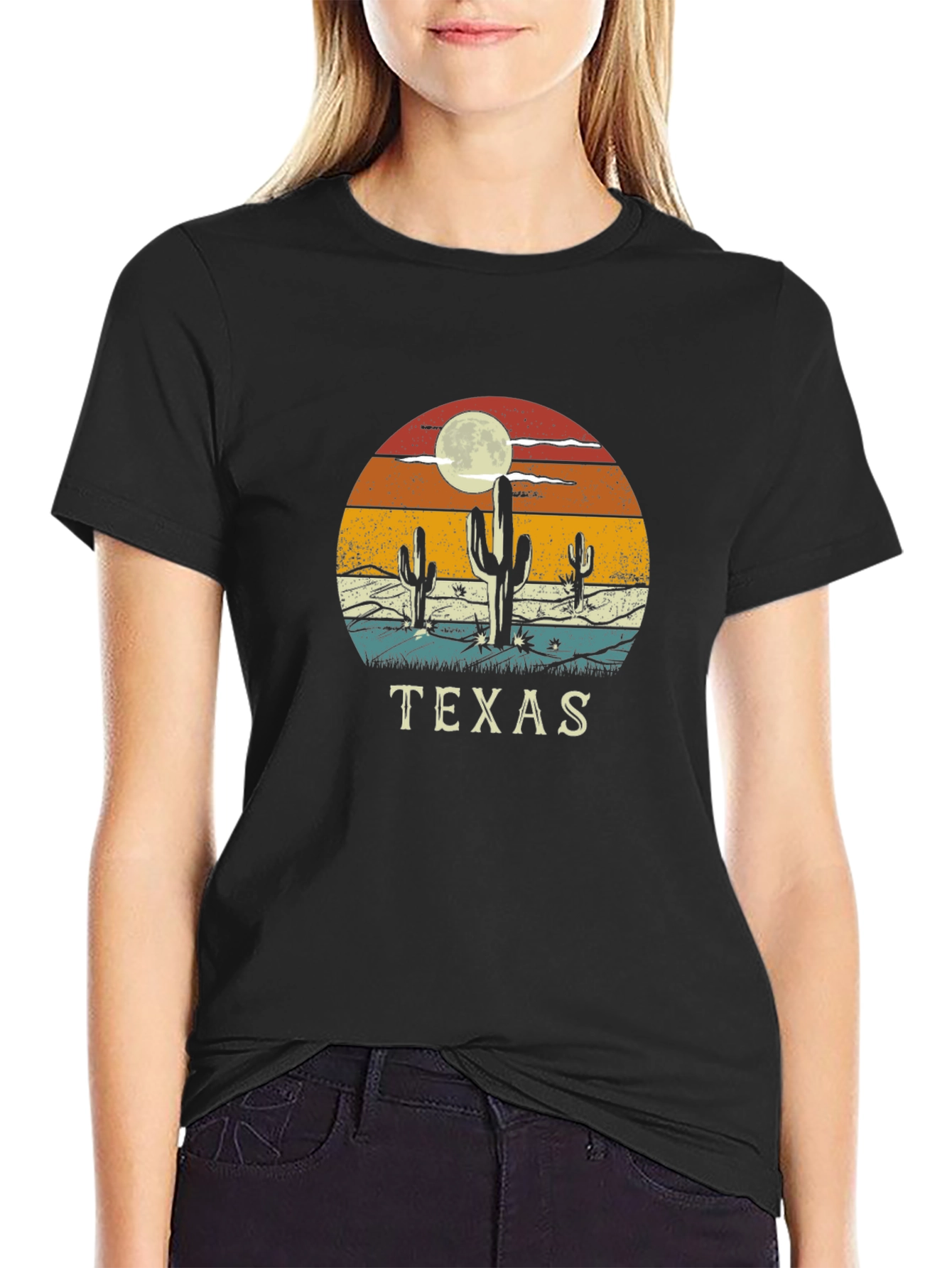 Texas Desert Cactus Retro Graphic T-Shirt