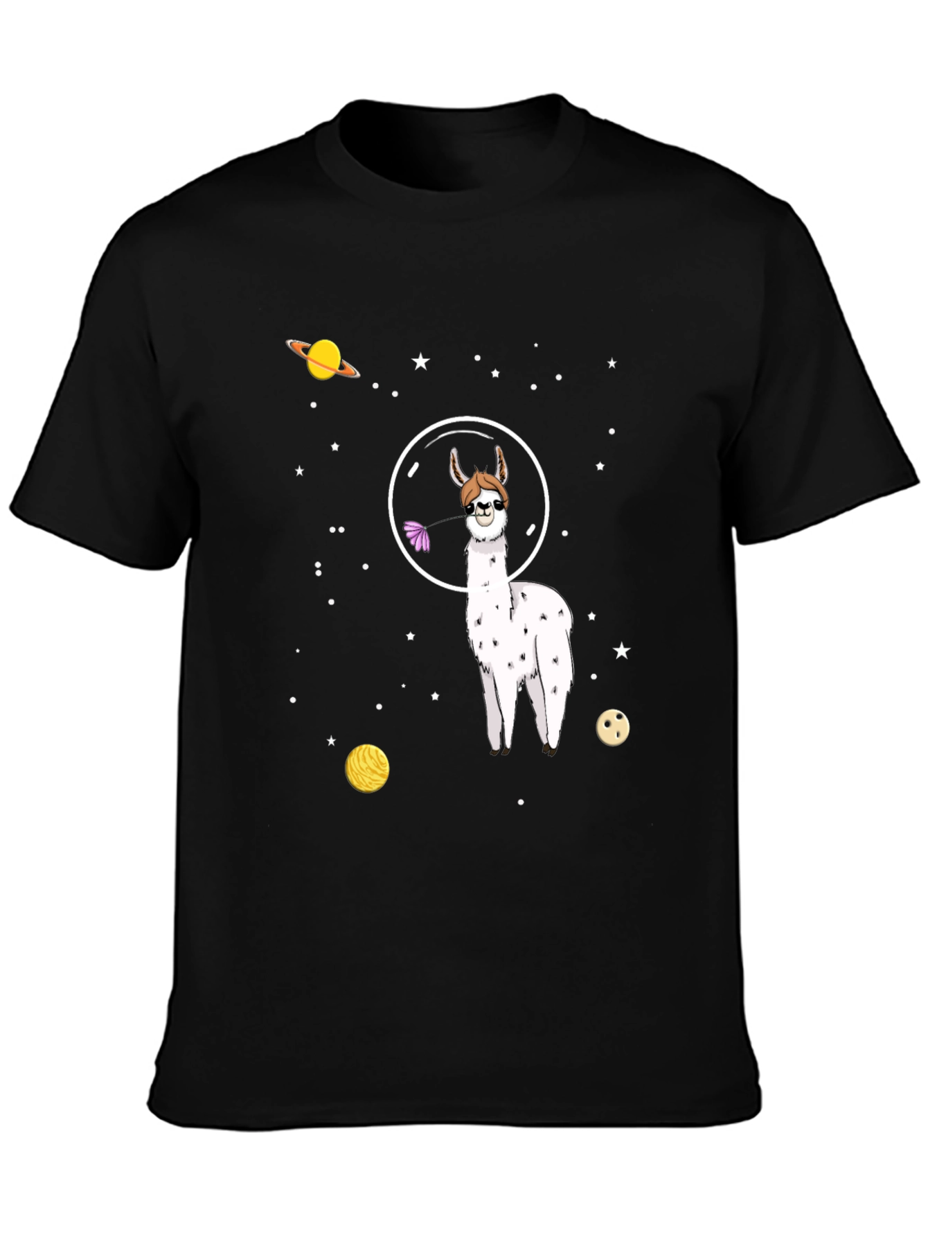 Space Llama Graphic Tee - Black Cotton T-Shirt