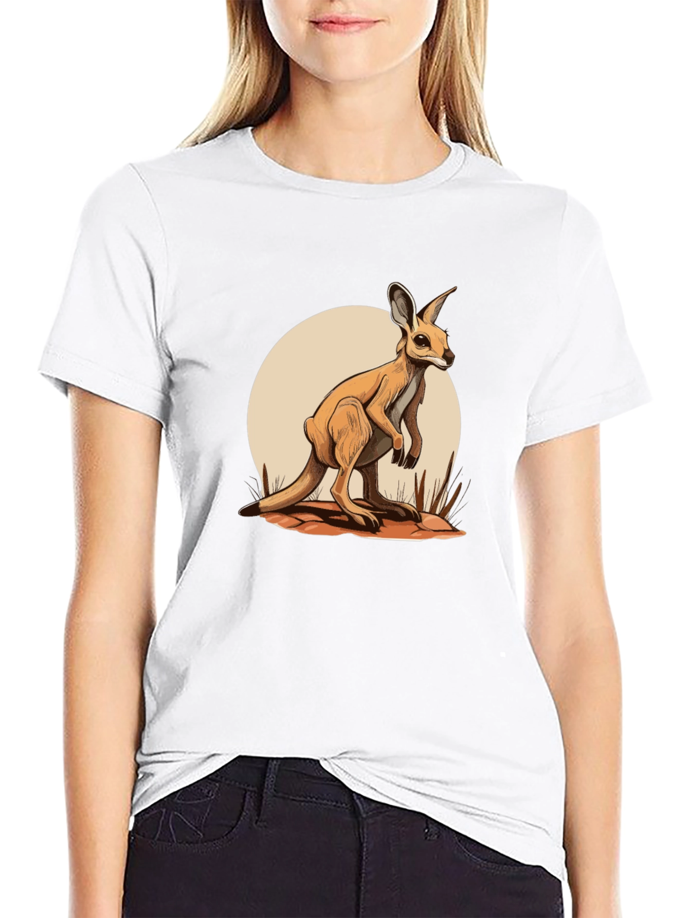 Kangaroo Graphic Tee - Black Cotton Blend