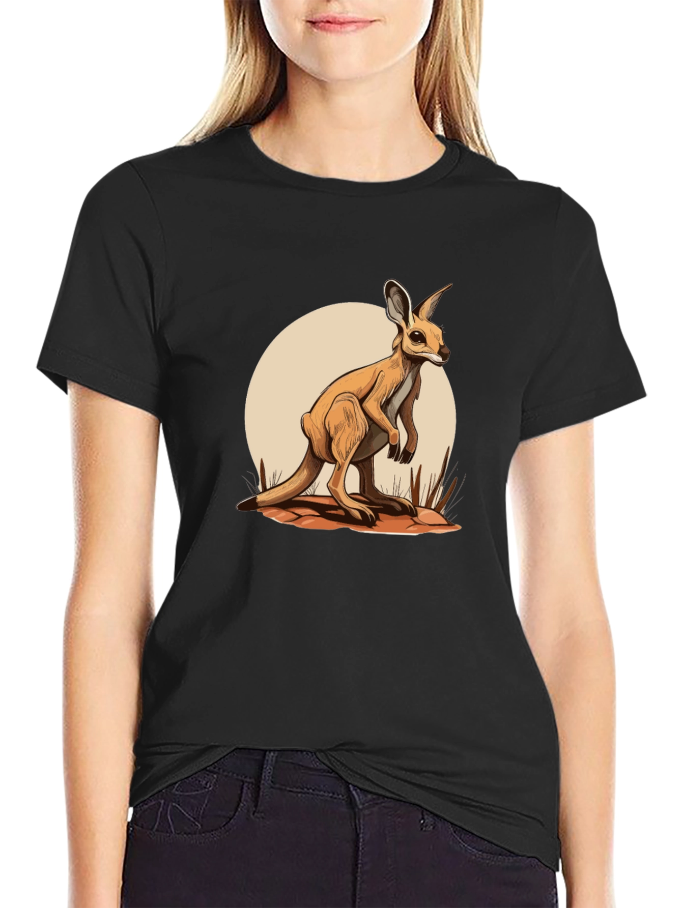 Kangaroo Graphic Tee - Black Cotton Blend