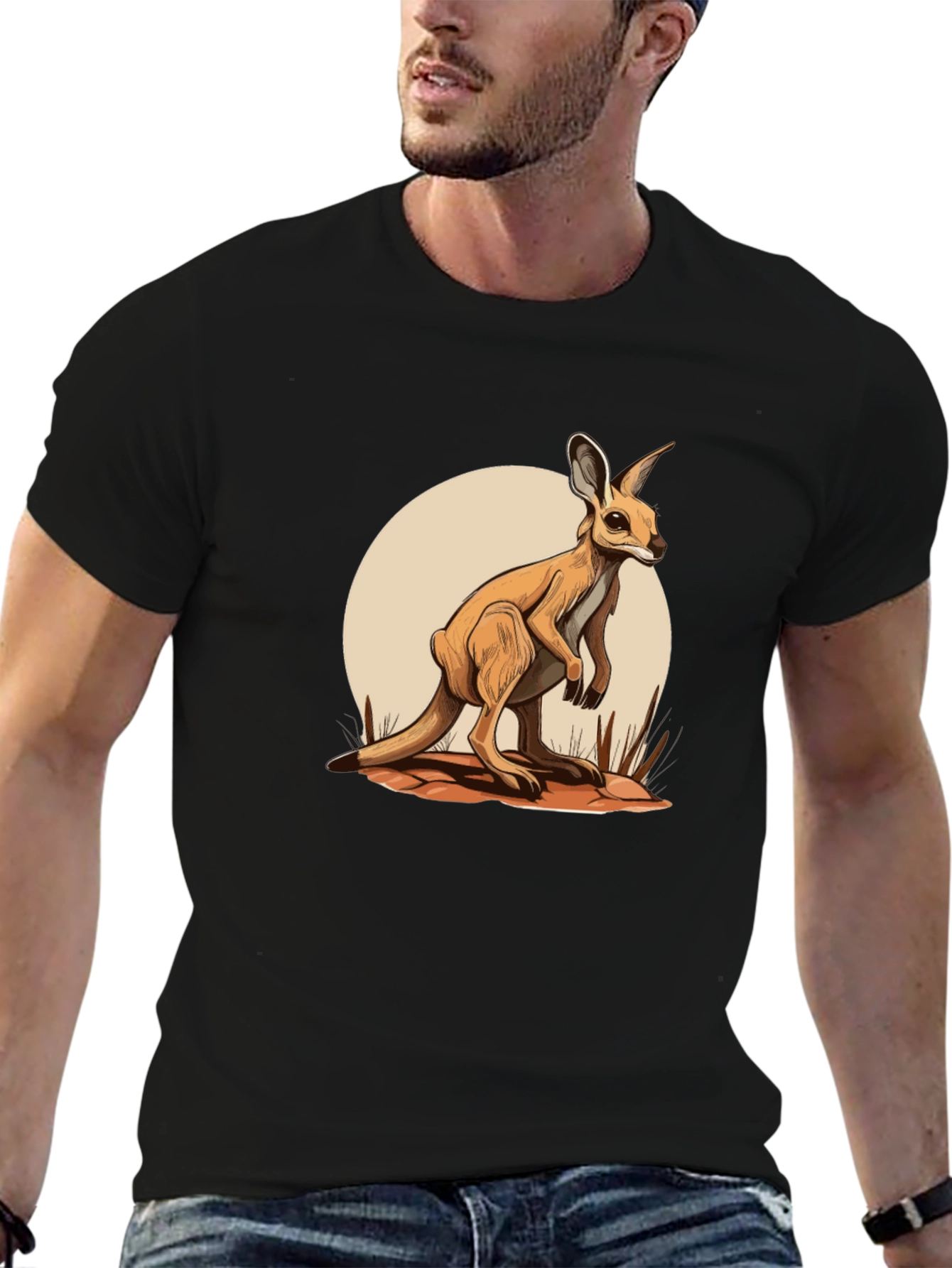 Kangaroo Graphic Tee - Black Cotton Blend