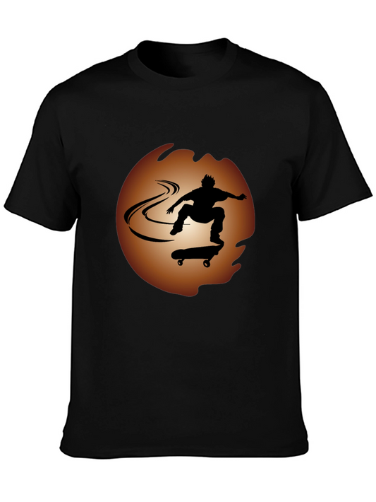 Skateboarder Silhouette Graphic Tee - Black Cotton