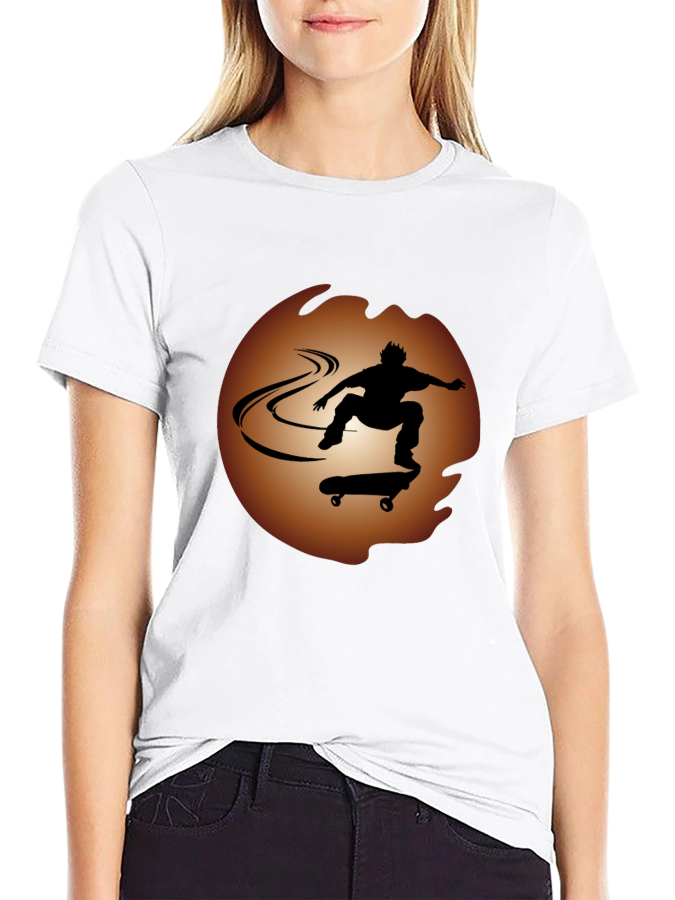 Skateboarder Silhouette Graphic Tee - Black Cotton