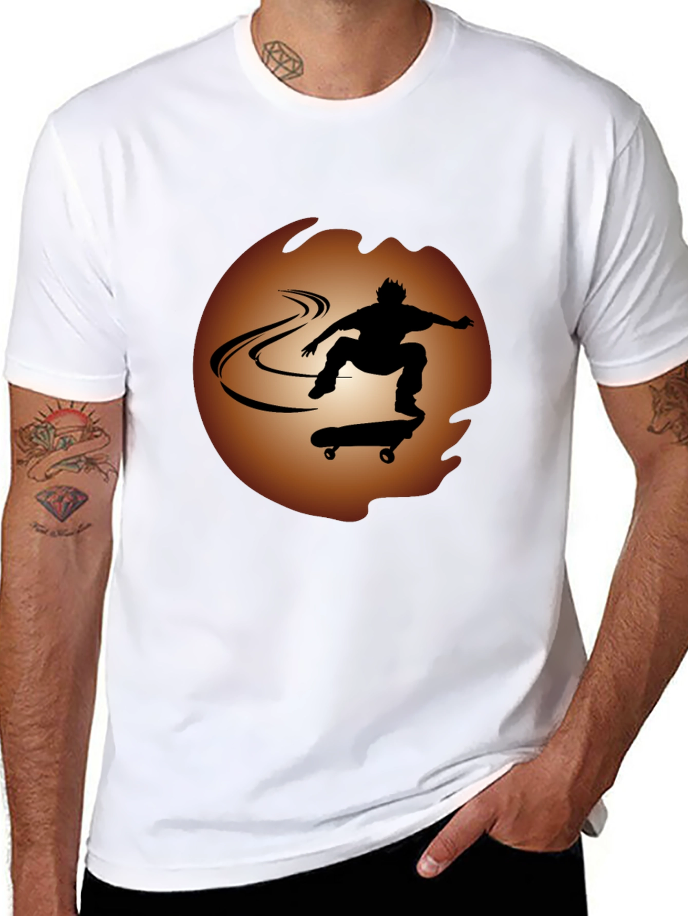 Skateboarder Silhouette Graphic Tee - Black Cotton