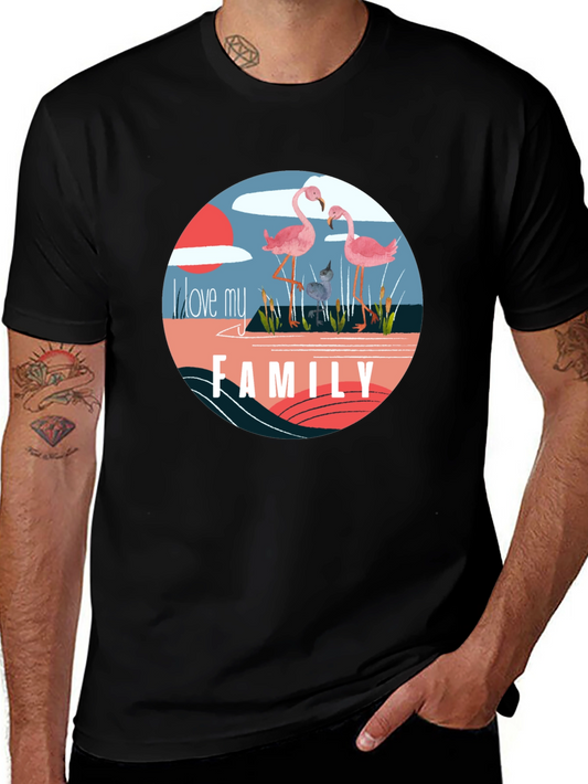 Flamingo Family Graphic Tee - Black Cotton Blend
