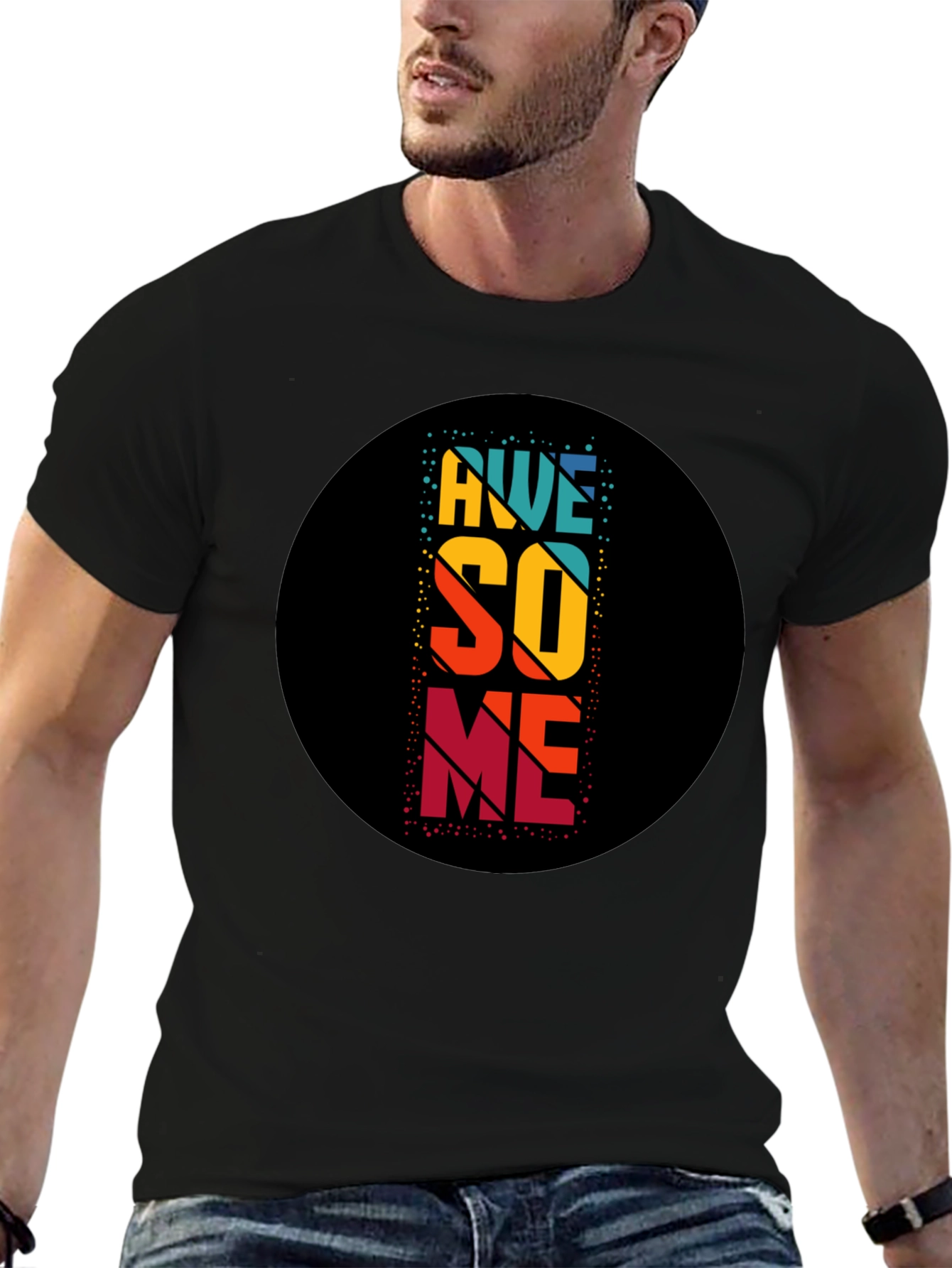 Awesome Retro Style Graphic Tee - Black Cotton Blend
