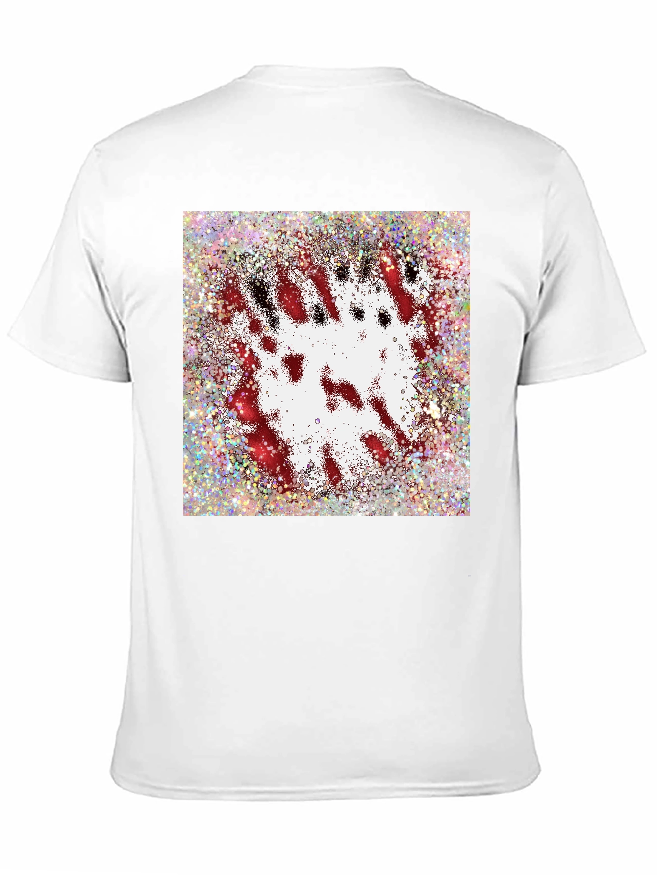 Abstract Red & White Splatter Print Black T-Shirt