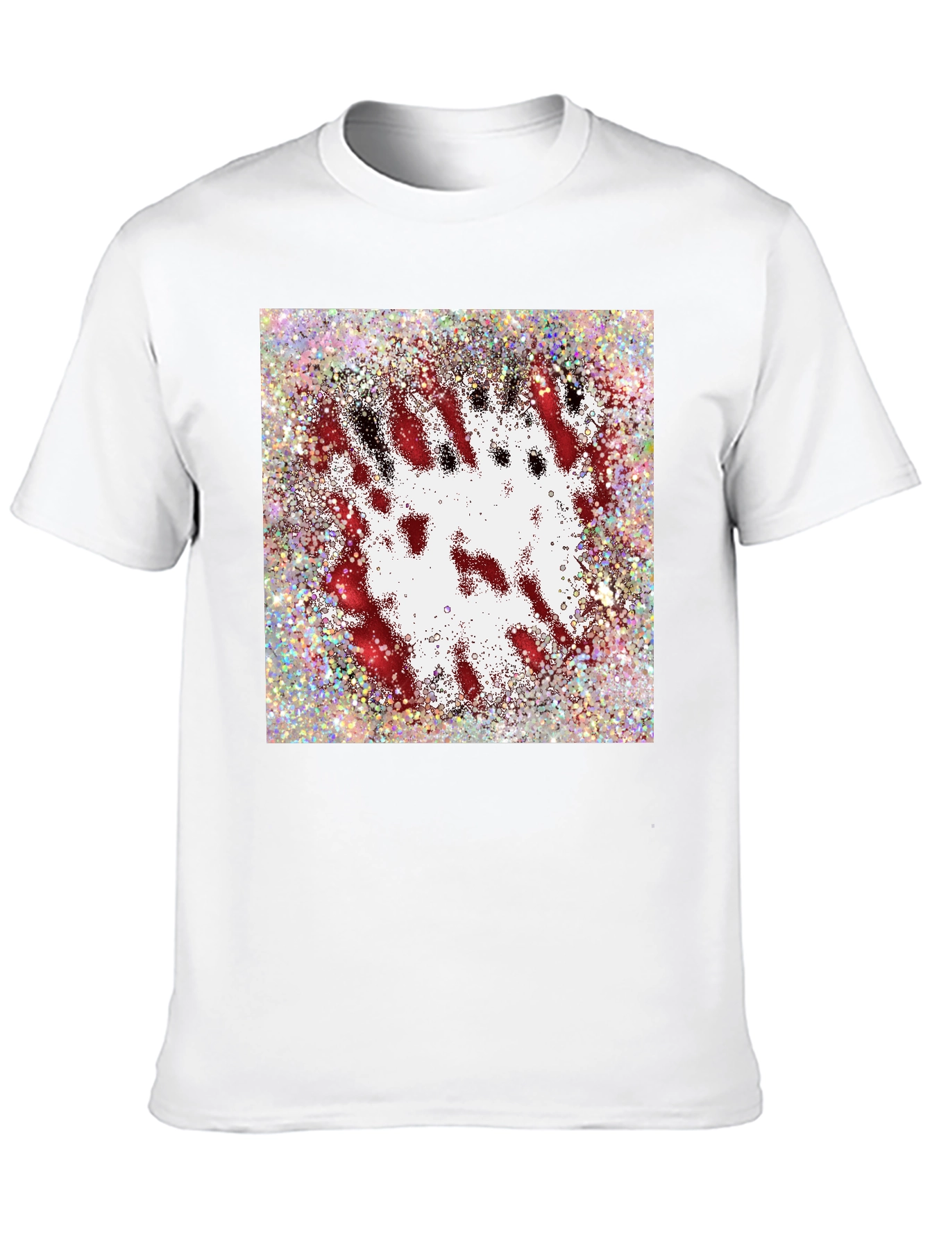 Abstract Red & White Splatter Print Black T-Shirt