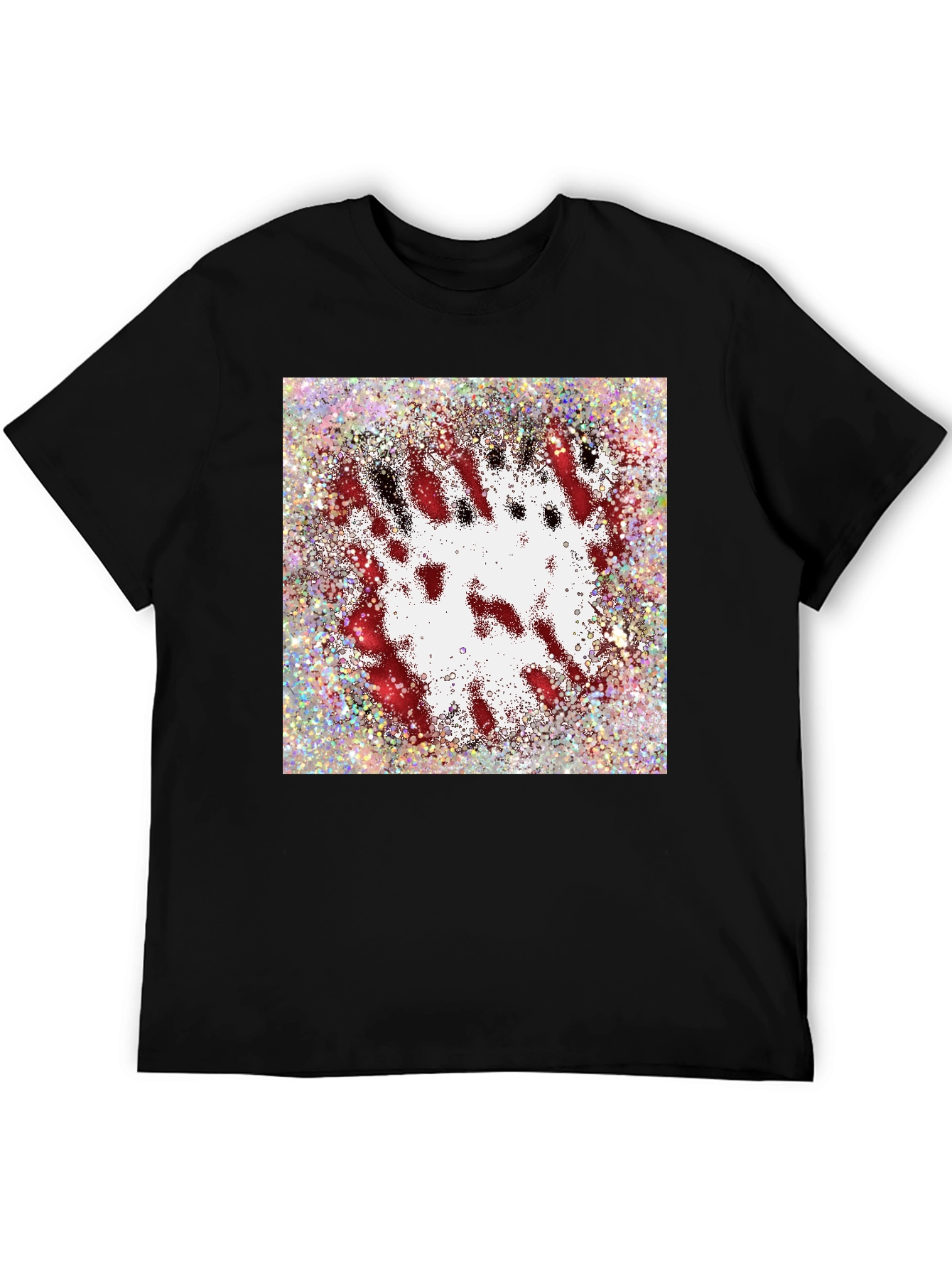 Abstract Red & White Splatter Print Black T-Shirt