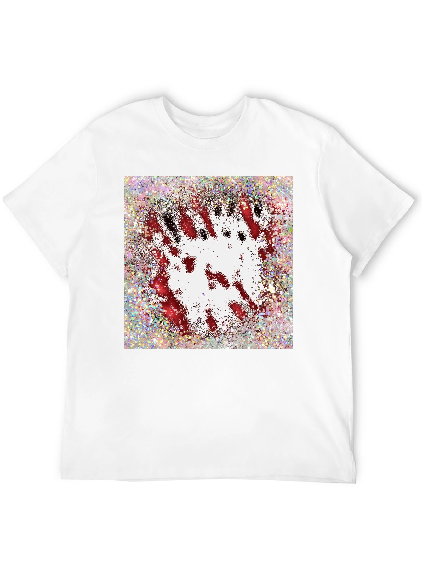 Abstract Red & White Splatter Print Black T-Shirt