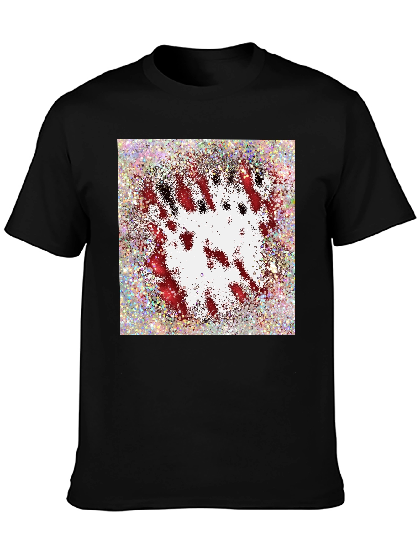 Abstract Red & White Splatter Print Black T-Shirt