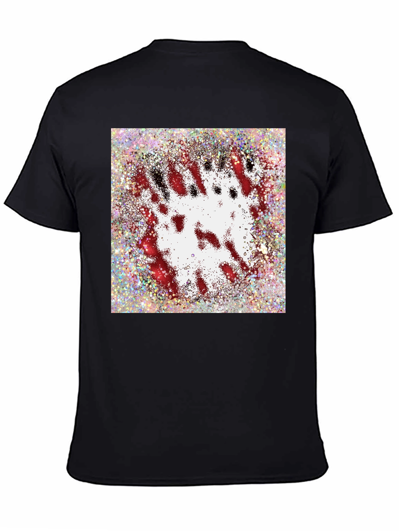 Abstract Red & White Splatter Print Black T-Shirt
