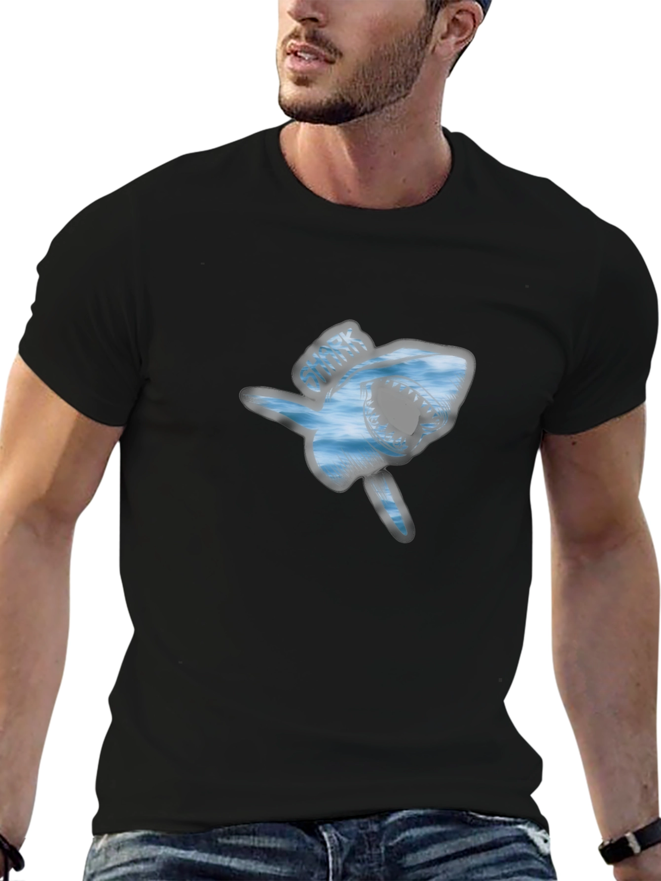 Shark Graphic Mens Black T-Shirt