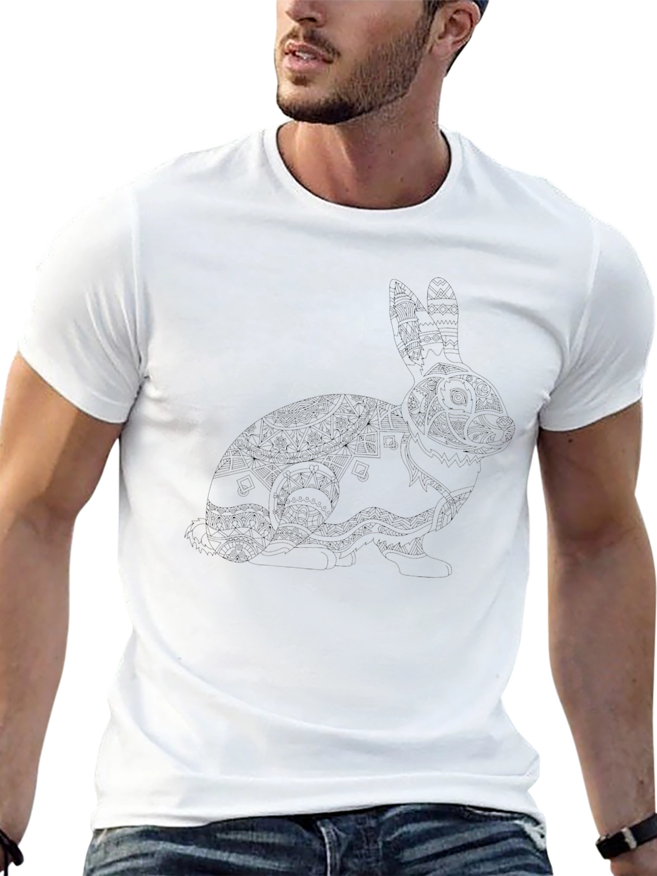 Black Rabbit Mandala T-Shirt - Mens Graphic Tee