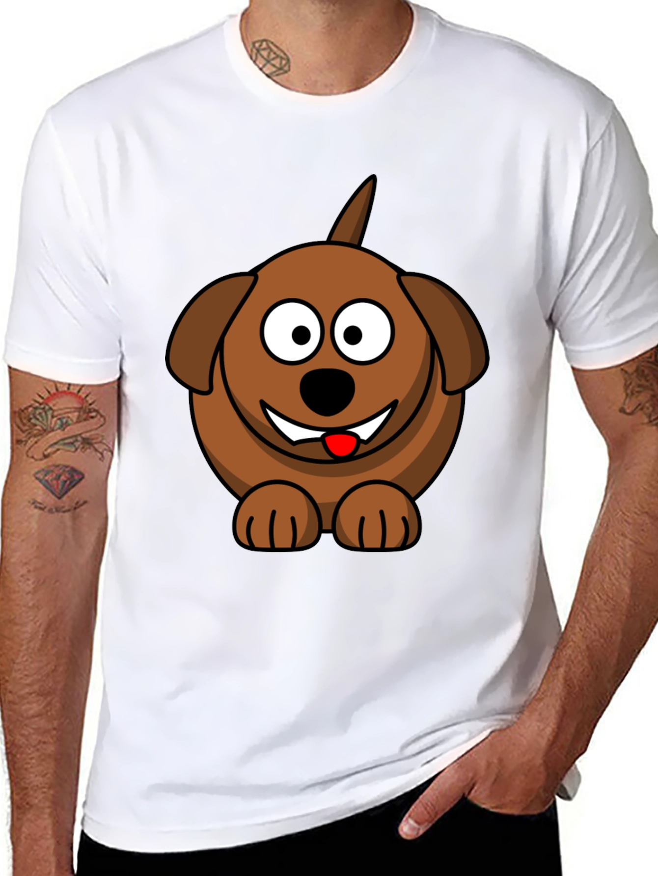 Cartoon Dog Graphic Tee - Black Cotton Blend