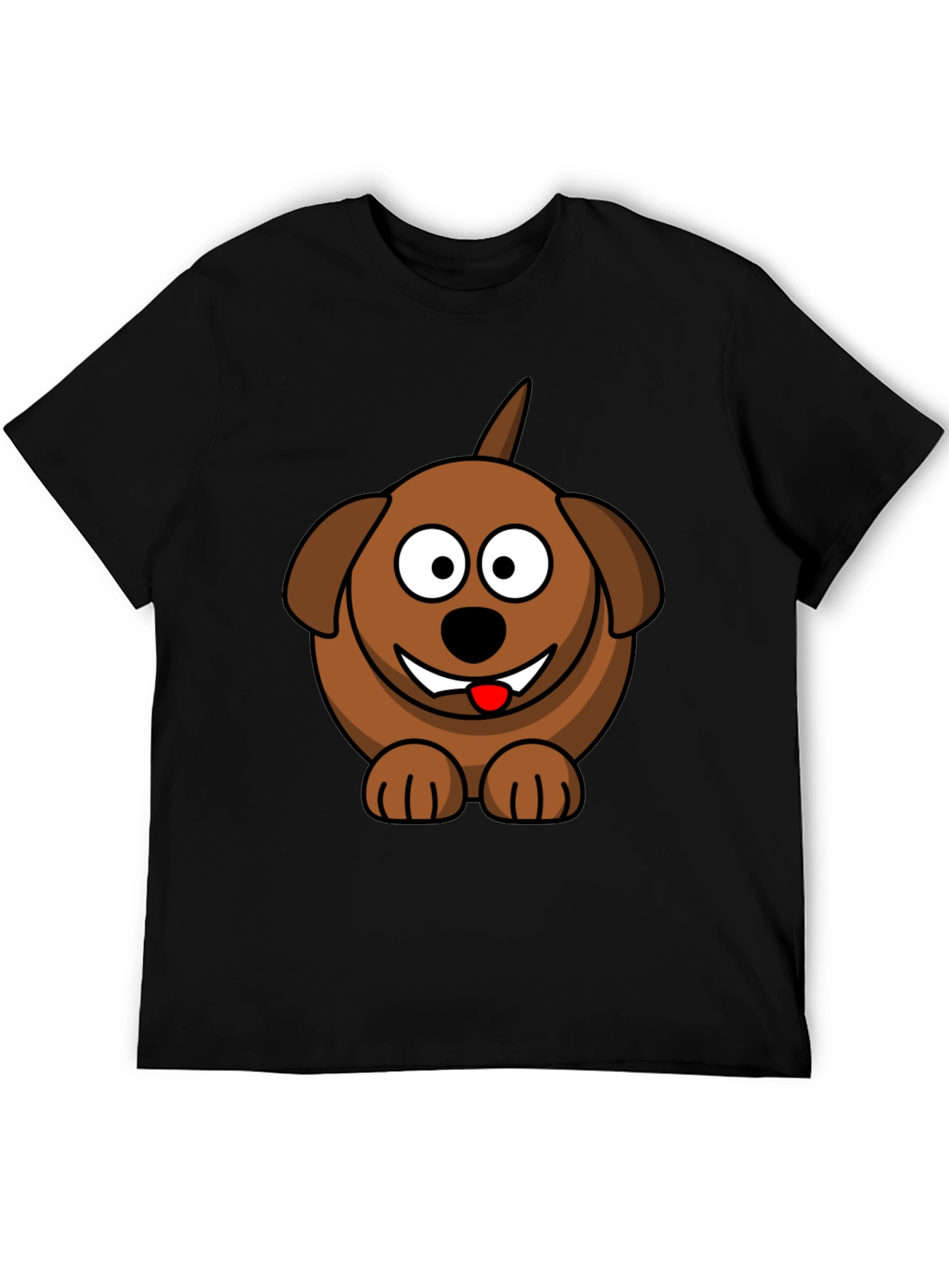 Cartoon Dog Graphic Tee - Black Cotton Blend
