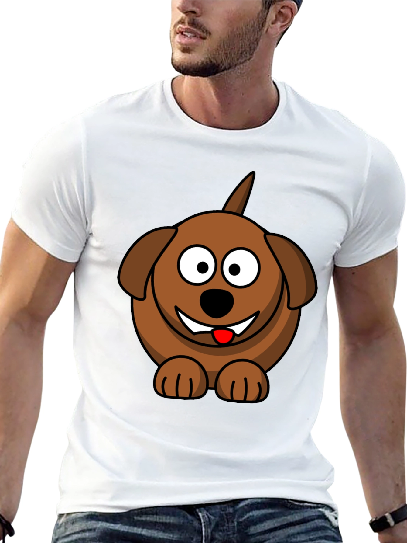 Cartoon Dog Graphic Tee - Black Cotton Blend