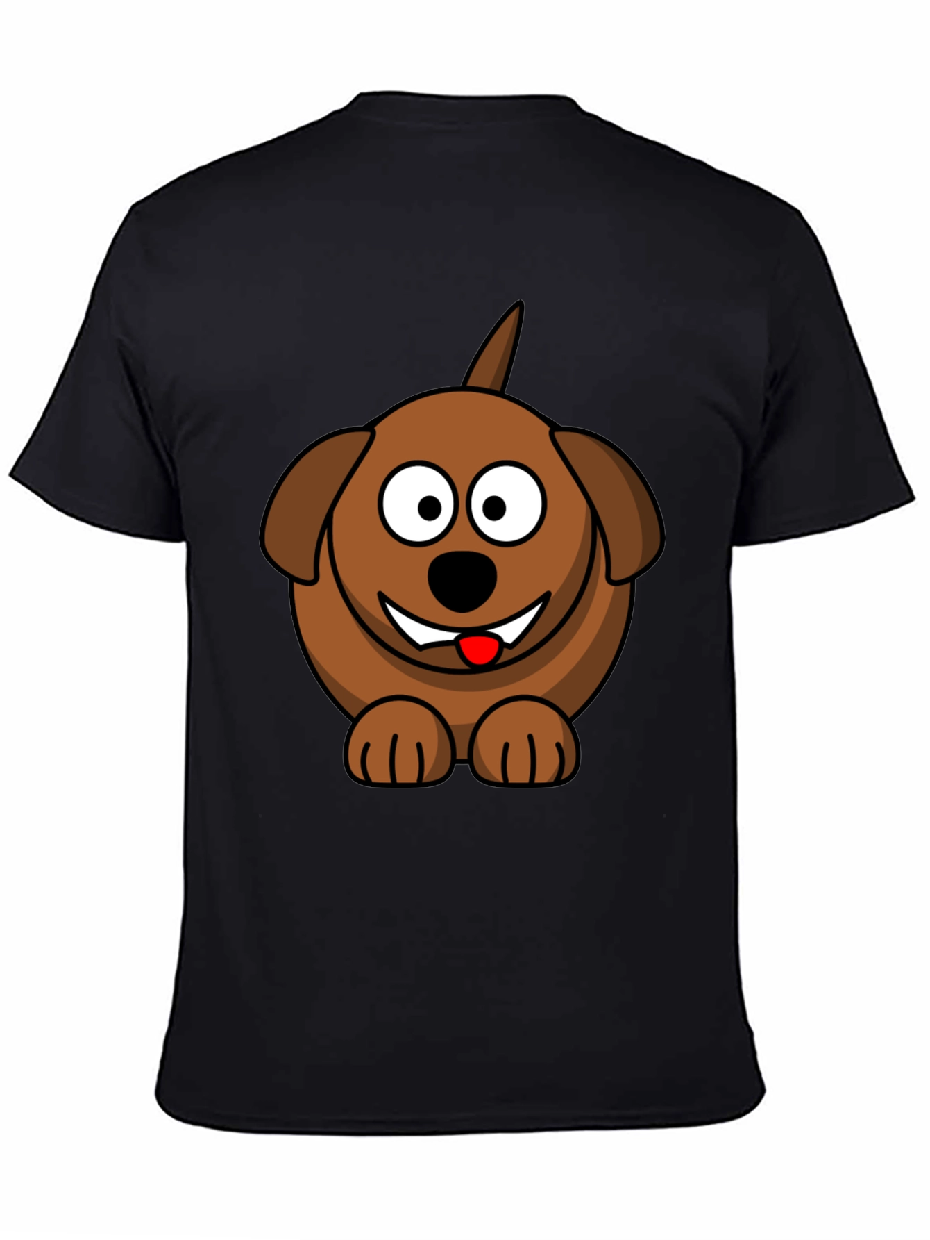 Cartoon Dog Graphic Tee - Black Cotton Blend
