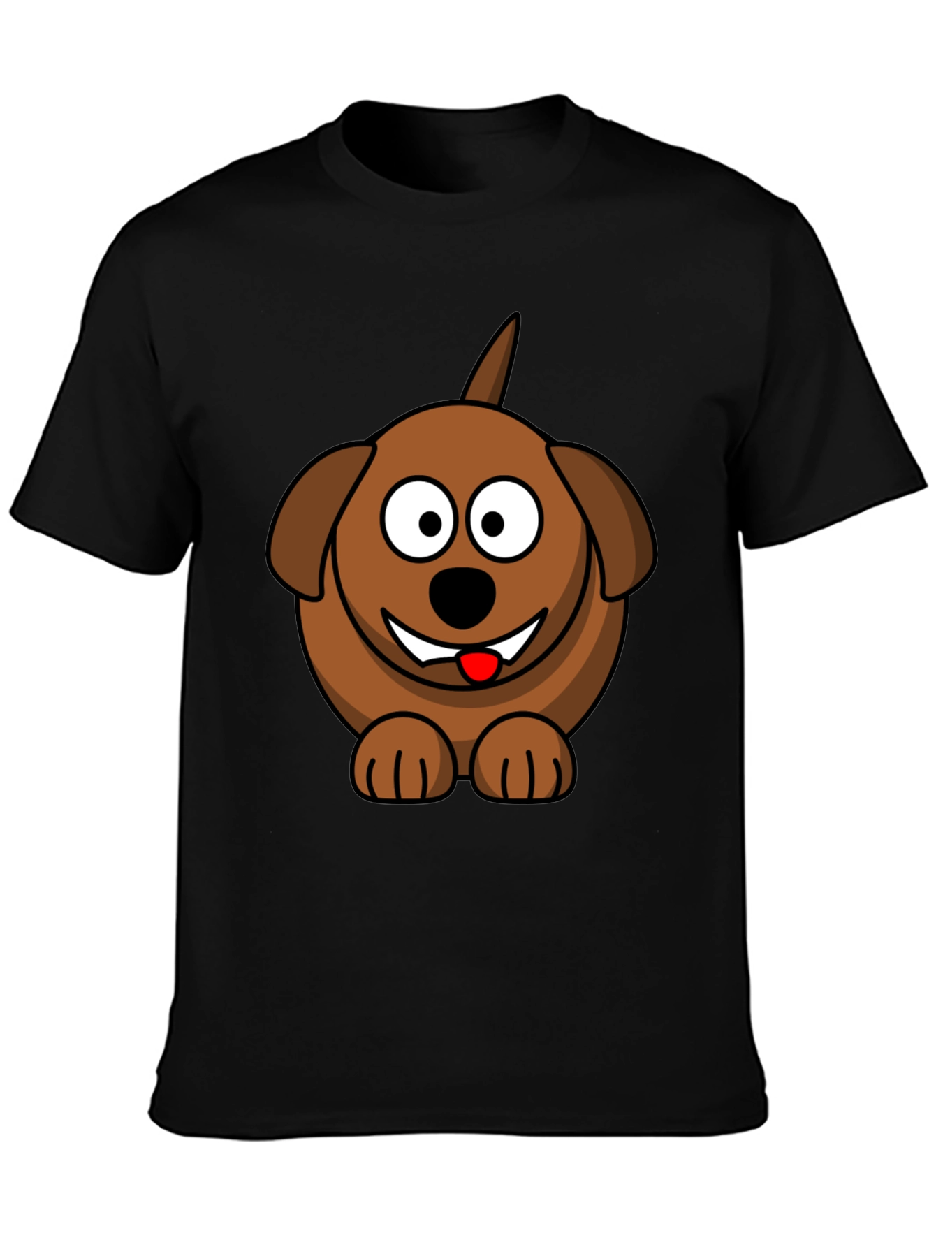 Cartoon Dog Graphic Tee - Black Cotton Blend
