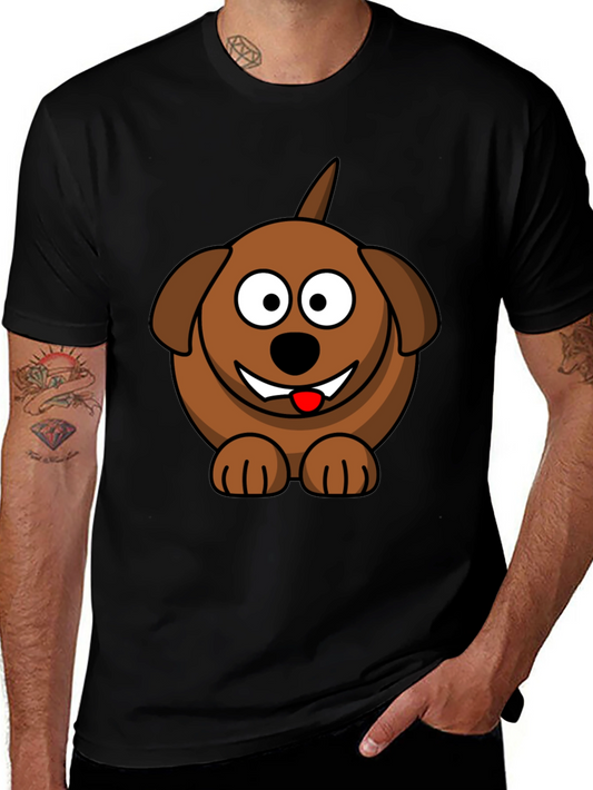 Cartoon Dog Graphic Tee - Black Cotton Blend