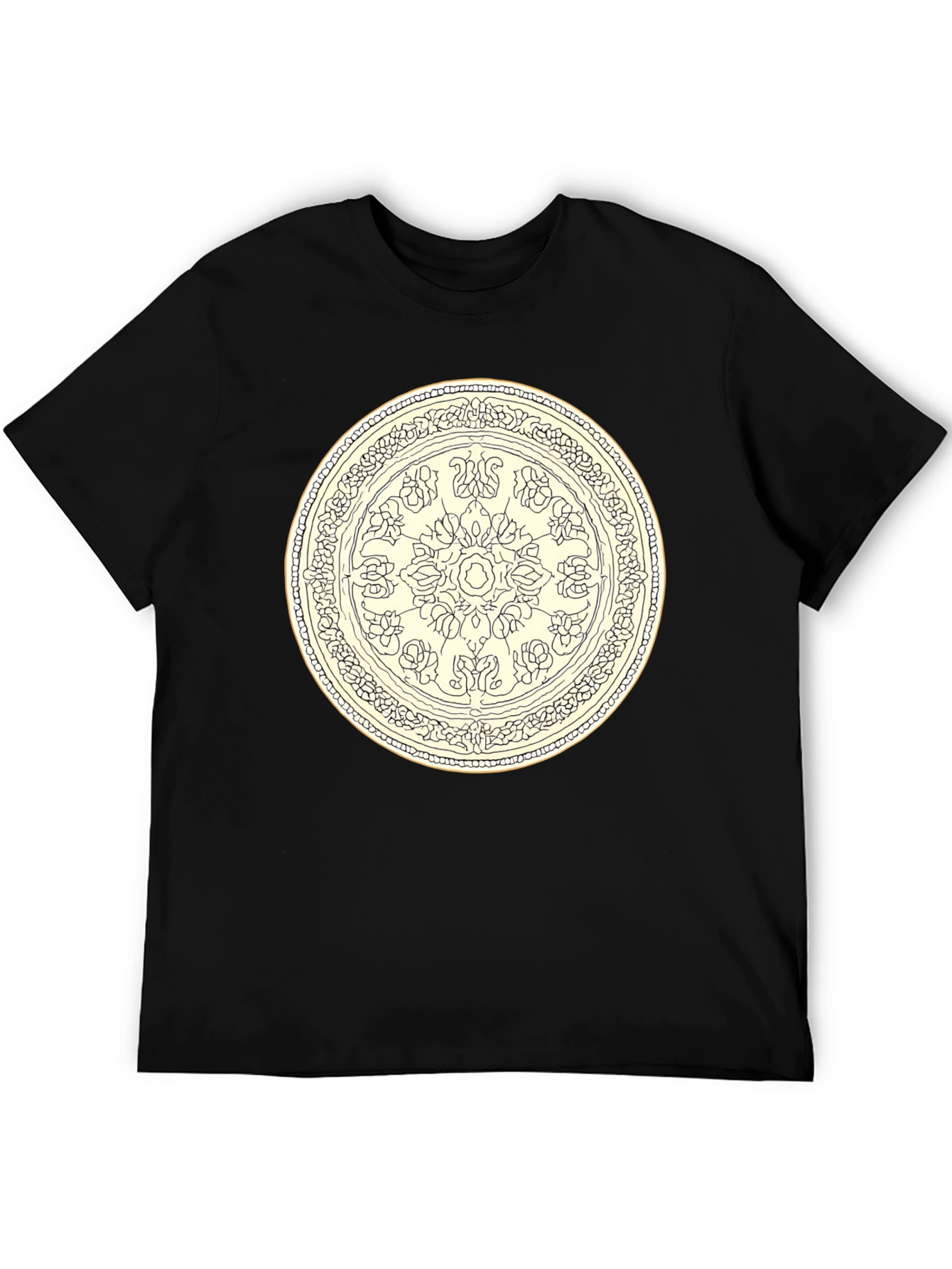 Black T-Shirt with Floral Mandala Design