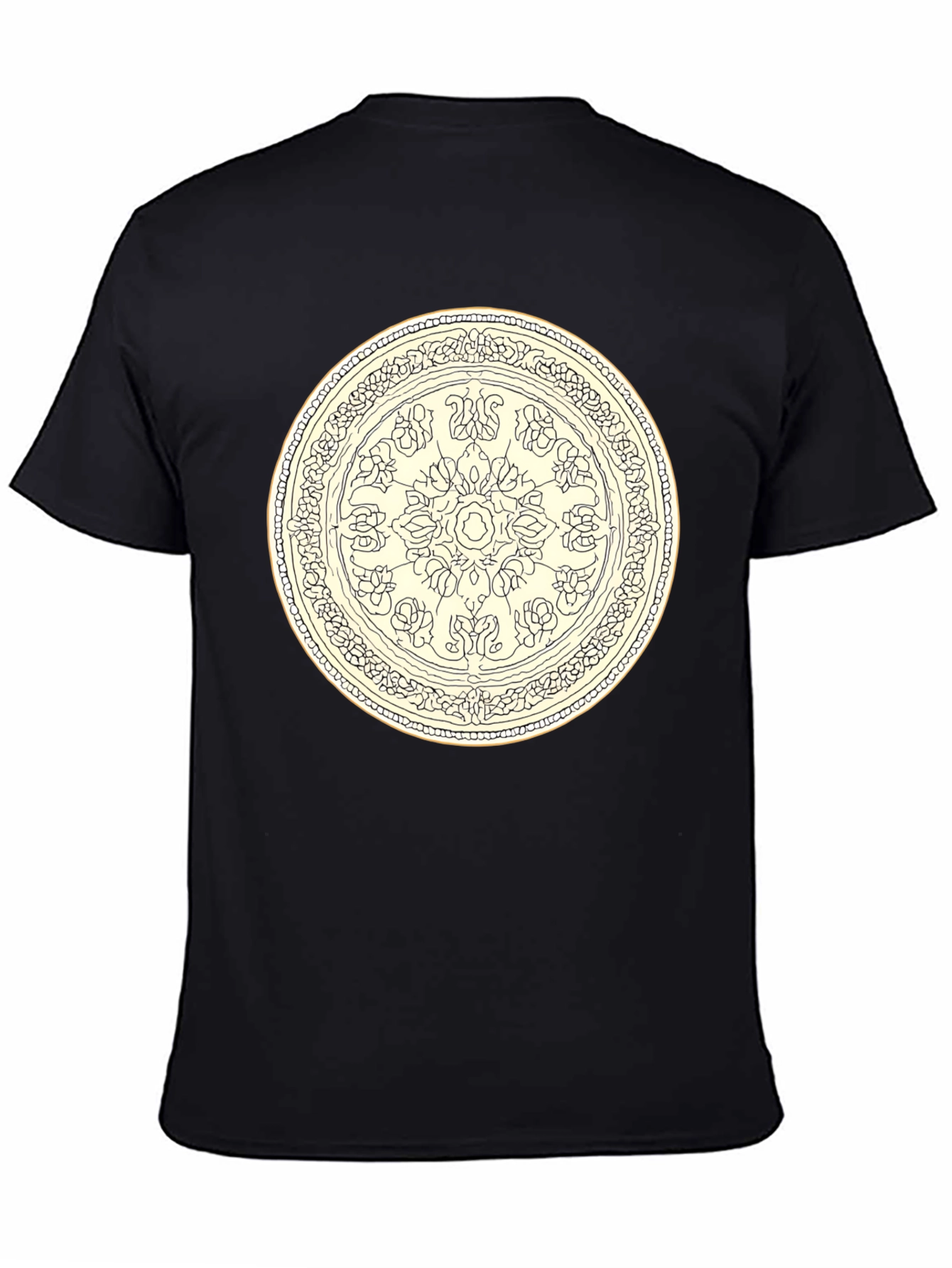 Black T-Shirt with Floral Mandala Design