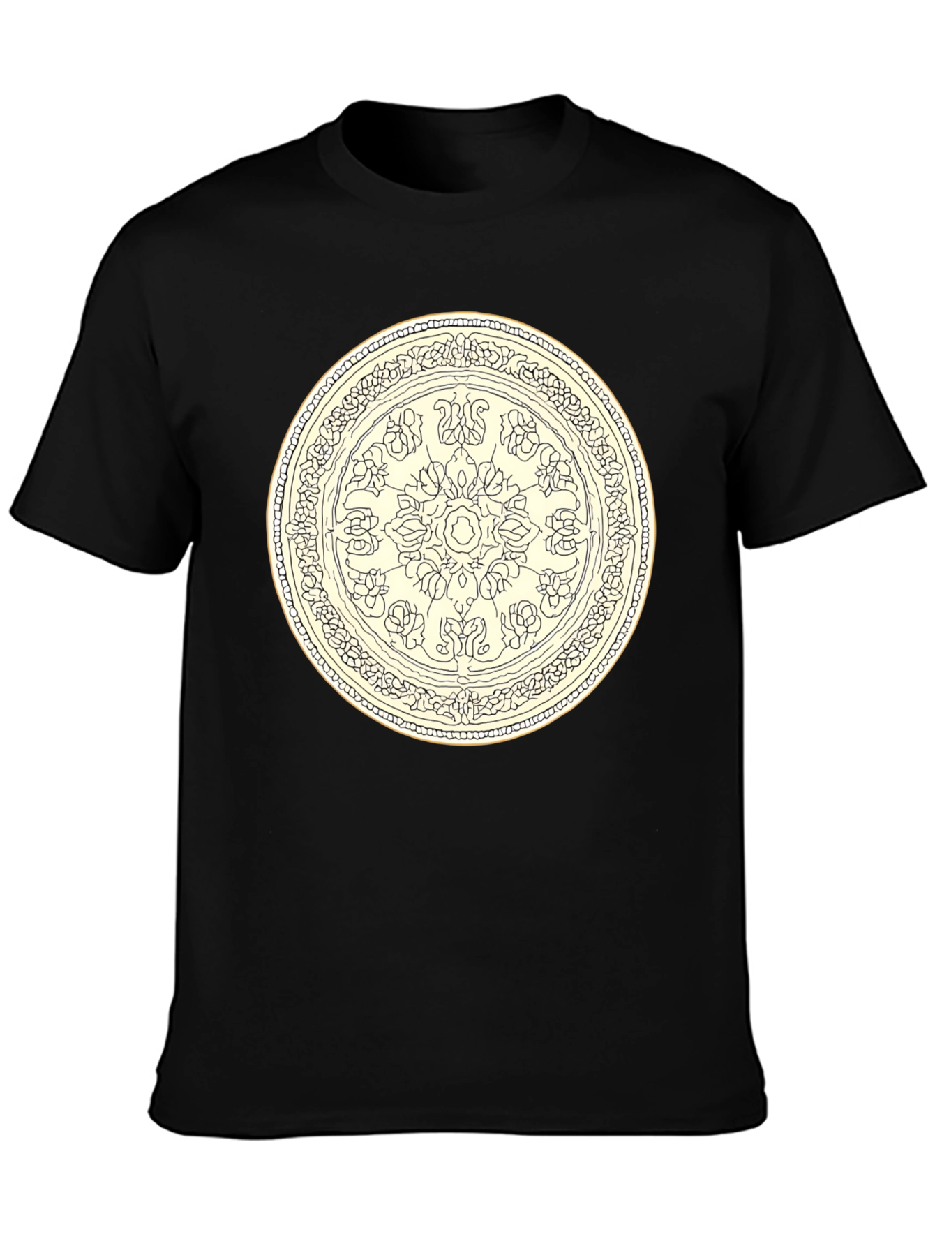 Black T-Shirt with Floral Mandala Design