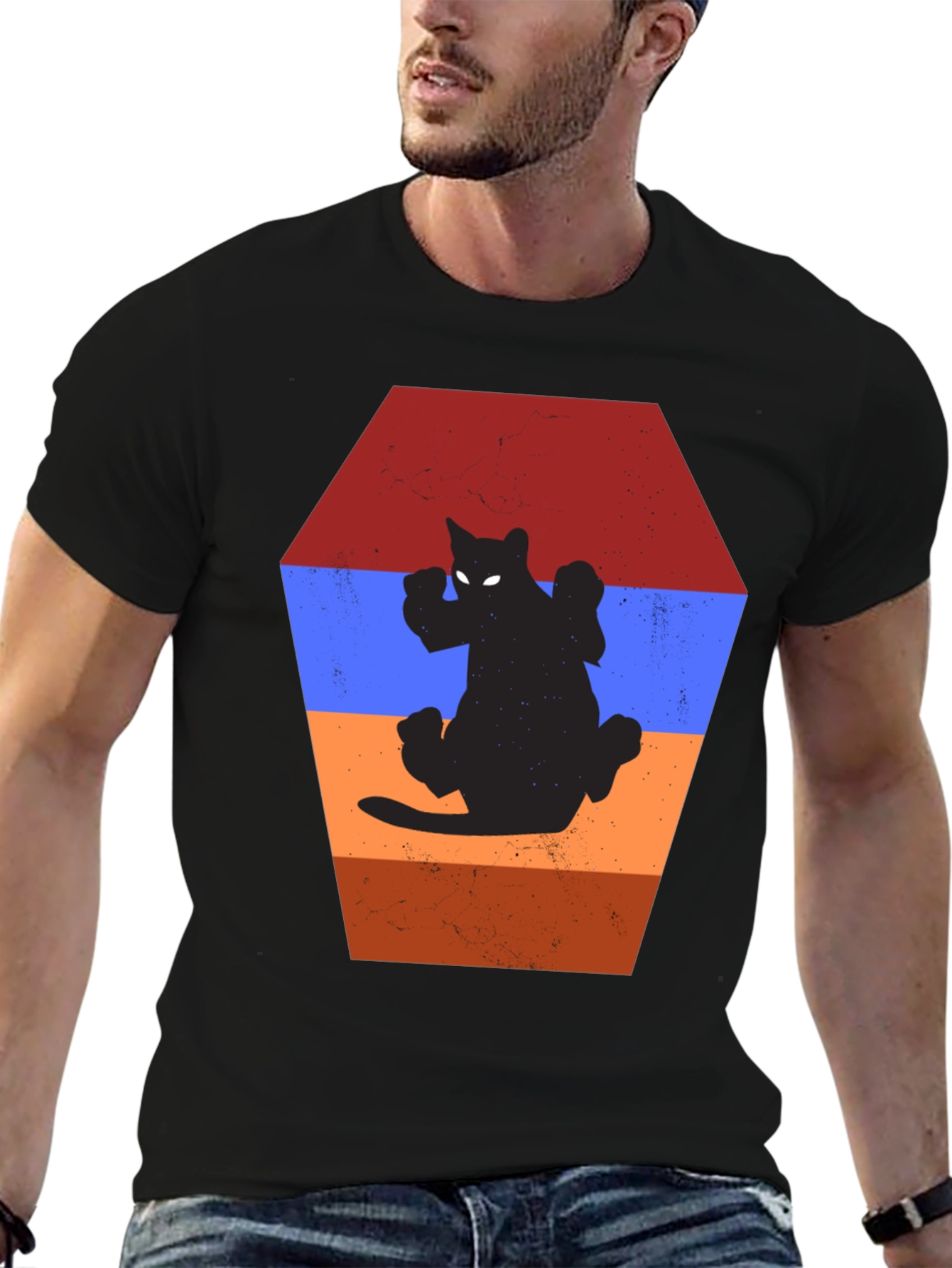 Retro Cat Silhouette T-Shirt - Unique Design