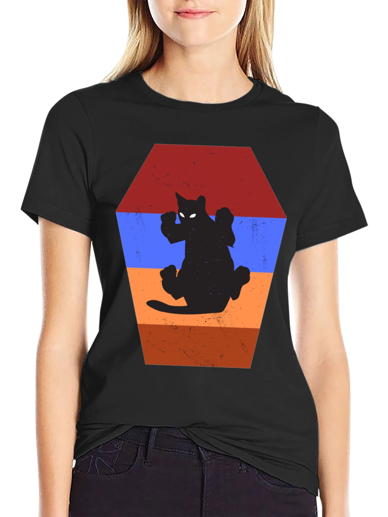 Retro Cat Silhouette T-Shirt - Unique Design