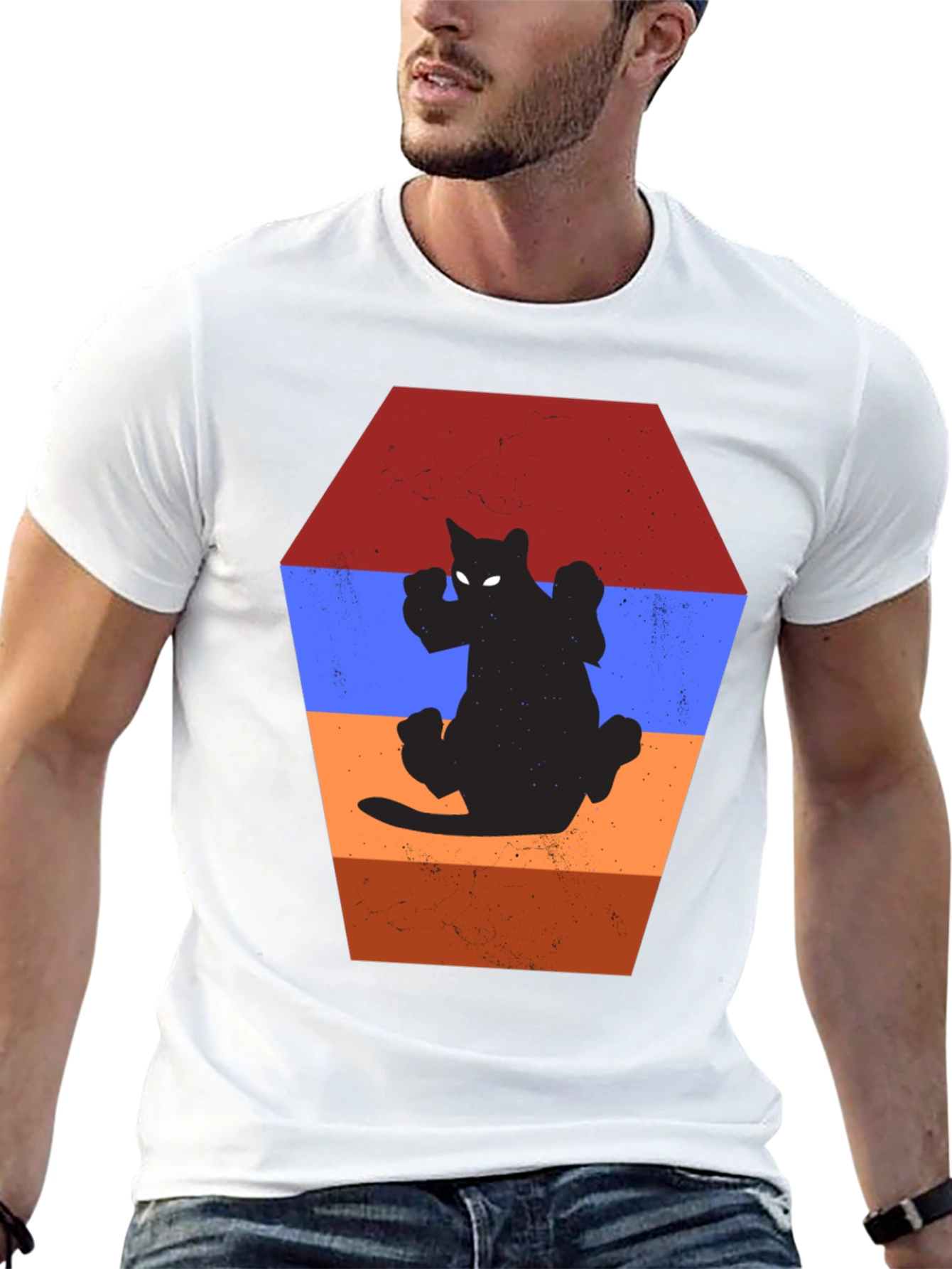 Retro Cat Silhouette T-Shirt - Unique Design