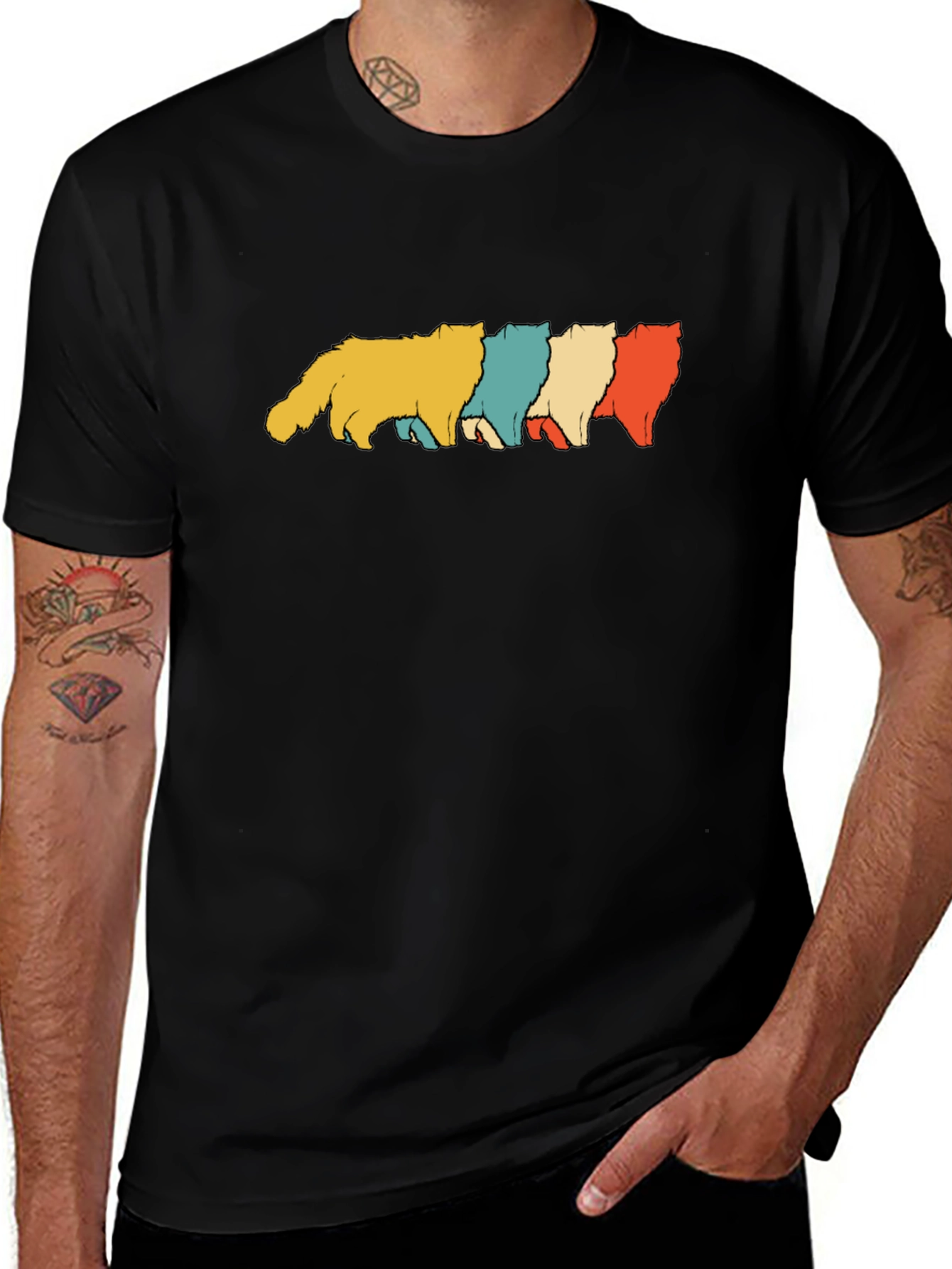 Retro Cat Parade Black T-Shirt