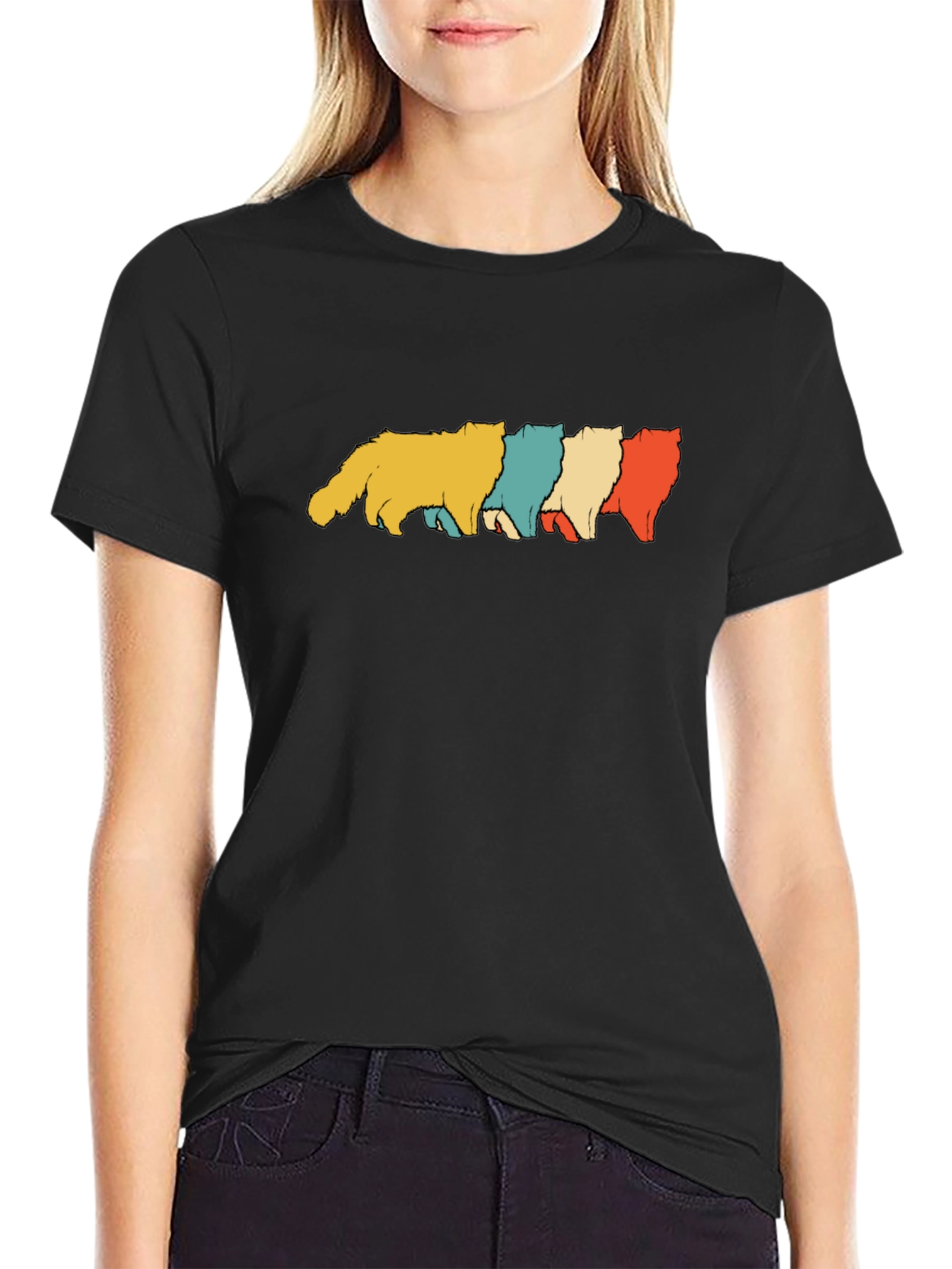 Retro Cat Parade Black T-Shirt