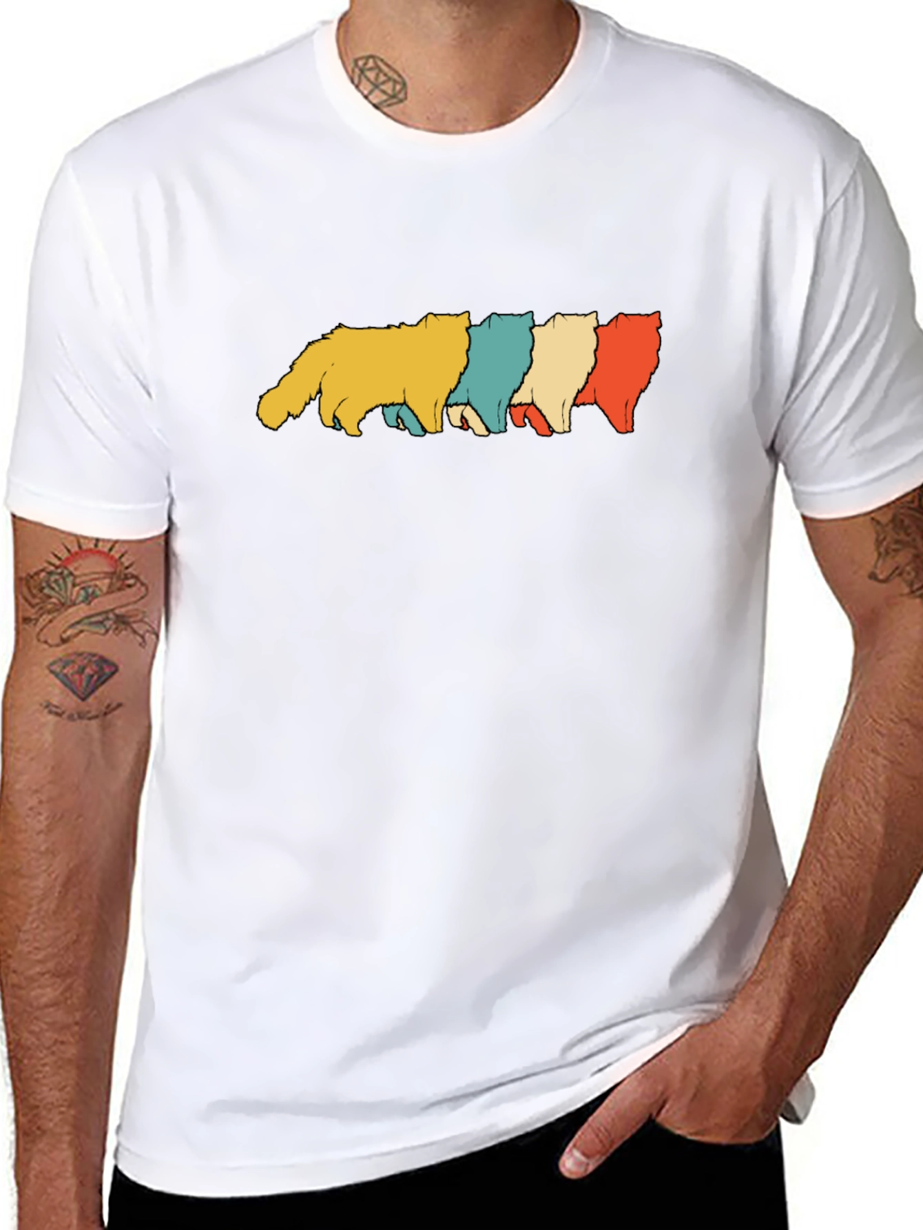 Retro Cat Parade Black T-Shirt