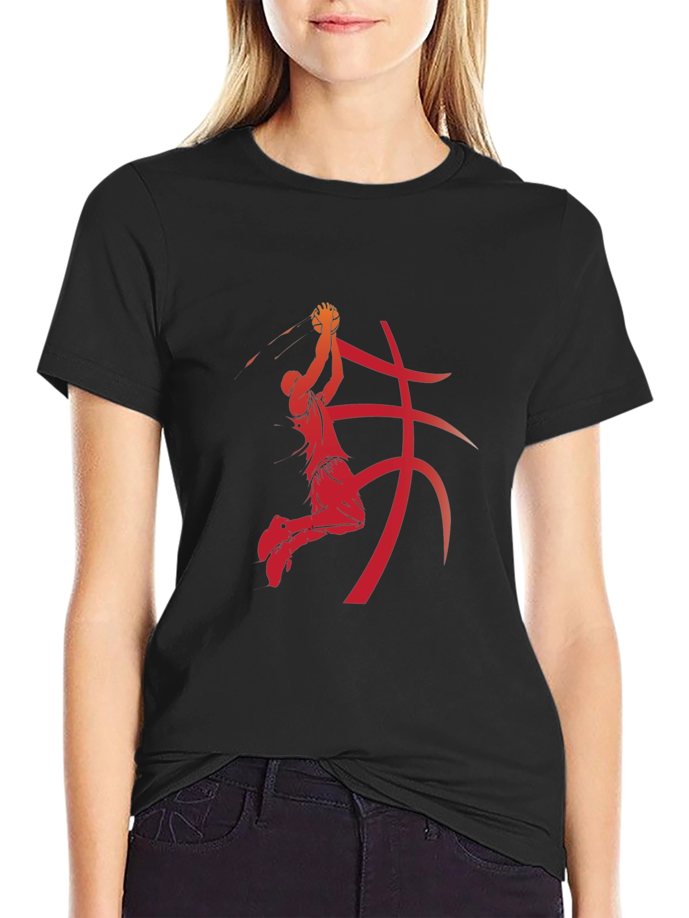 Basketball Player Graphic Print Black T-Shirt