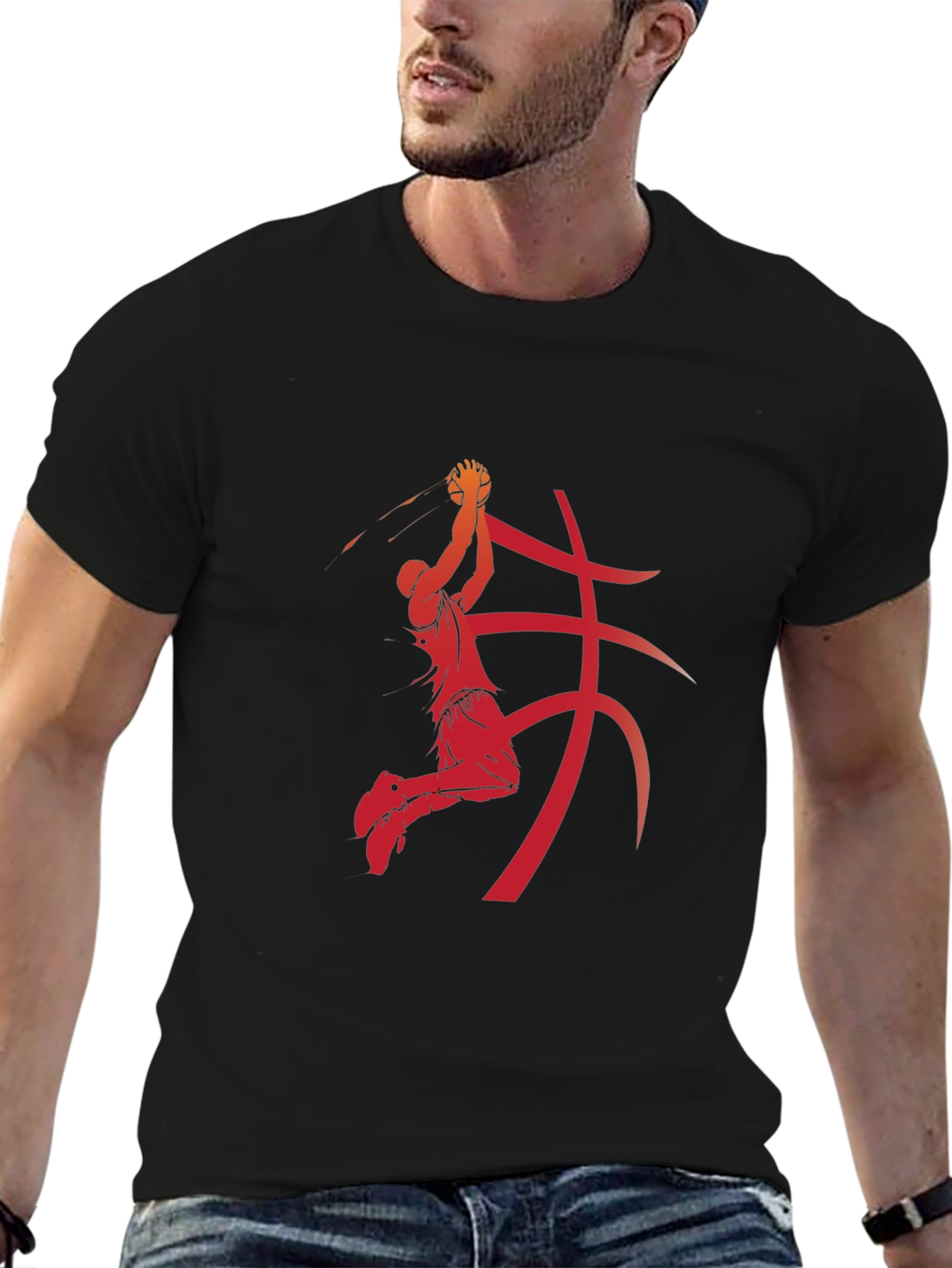 Basketball Player Graphic Print Black T-Shirt