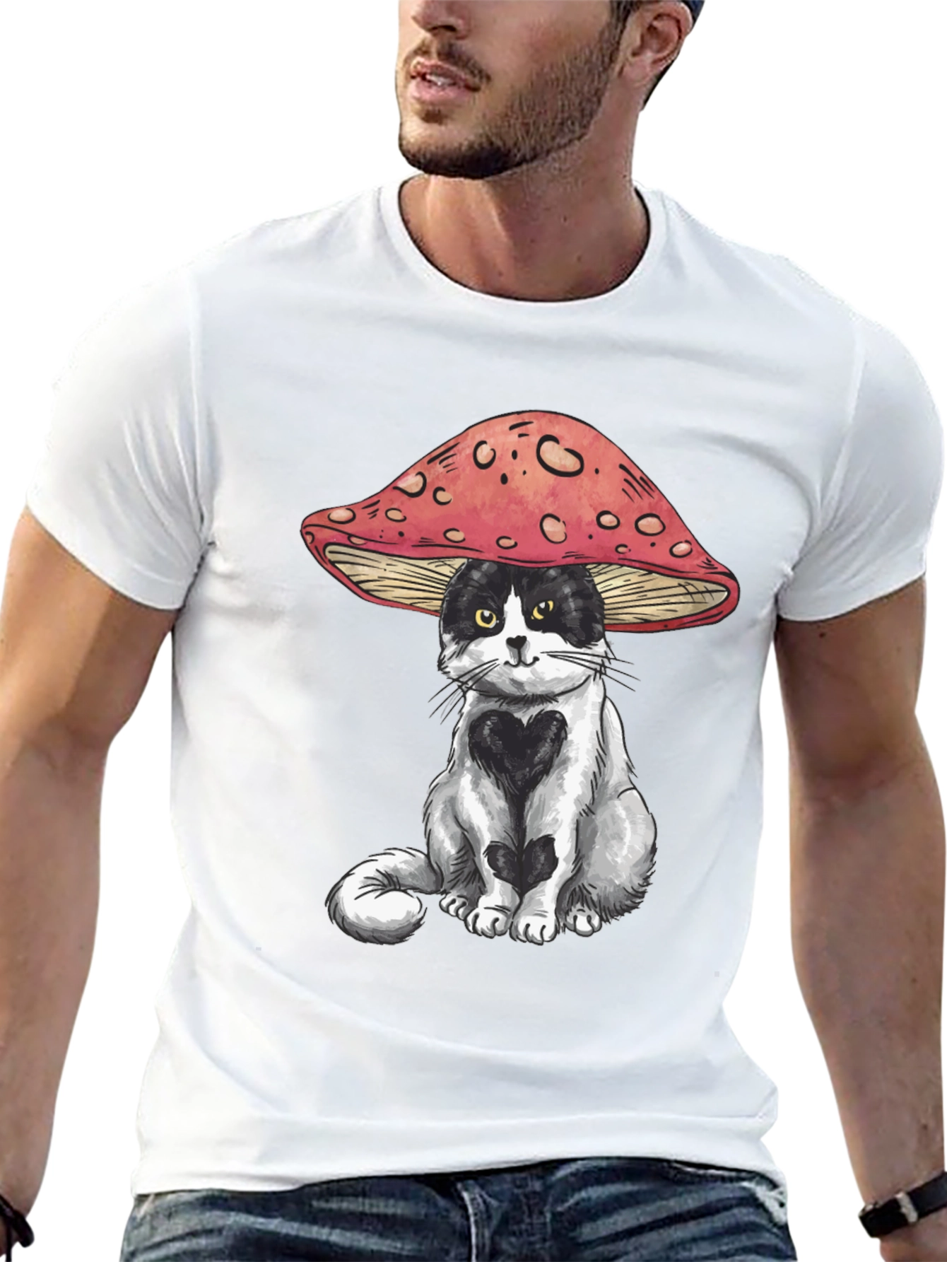 Mushroom Cat T-Shirt: Whimsical Graphic Tee