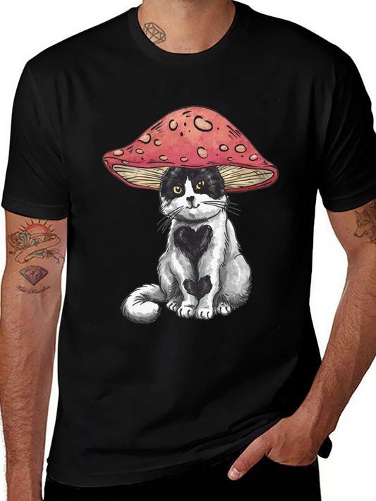 Mushroom Cat T-Shirt: Whimsical Graphic Tee