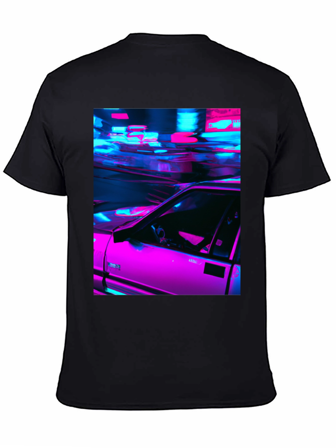 Neon Car Graphic Tee - Retro Style Black T-Shirt