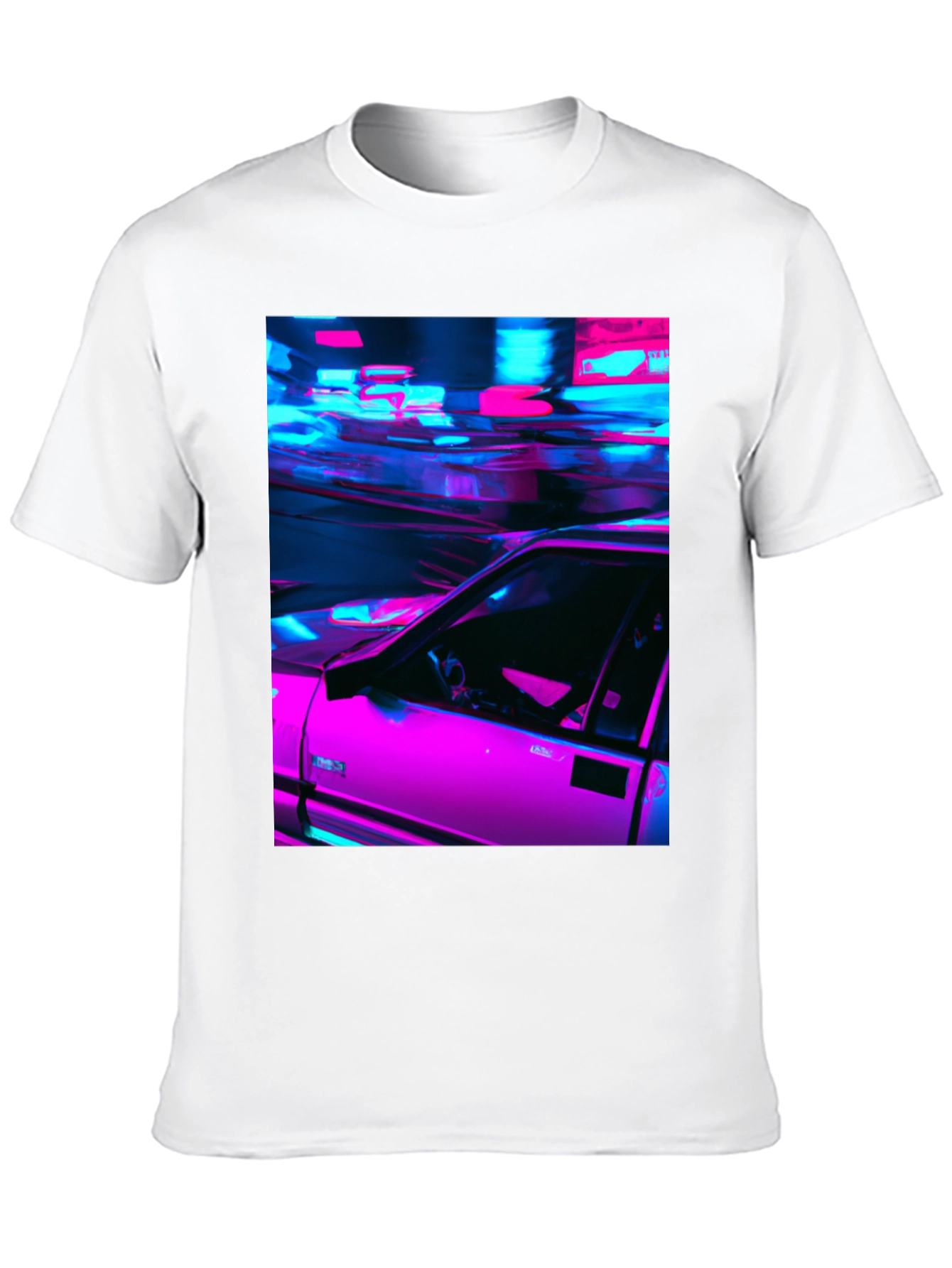 Neon Car Graphic Tee - Retro Style Black T-Shirt