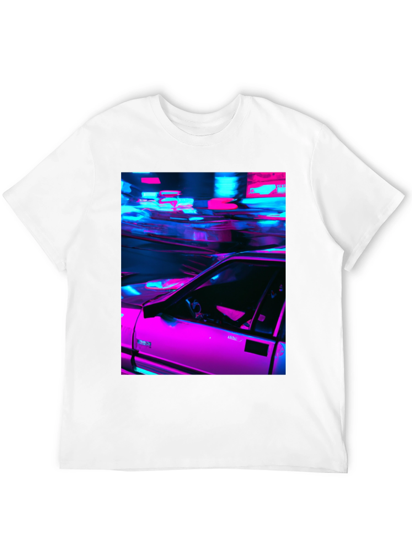 Neon Car Graphic Tee - Retro Style Black T-Shirt