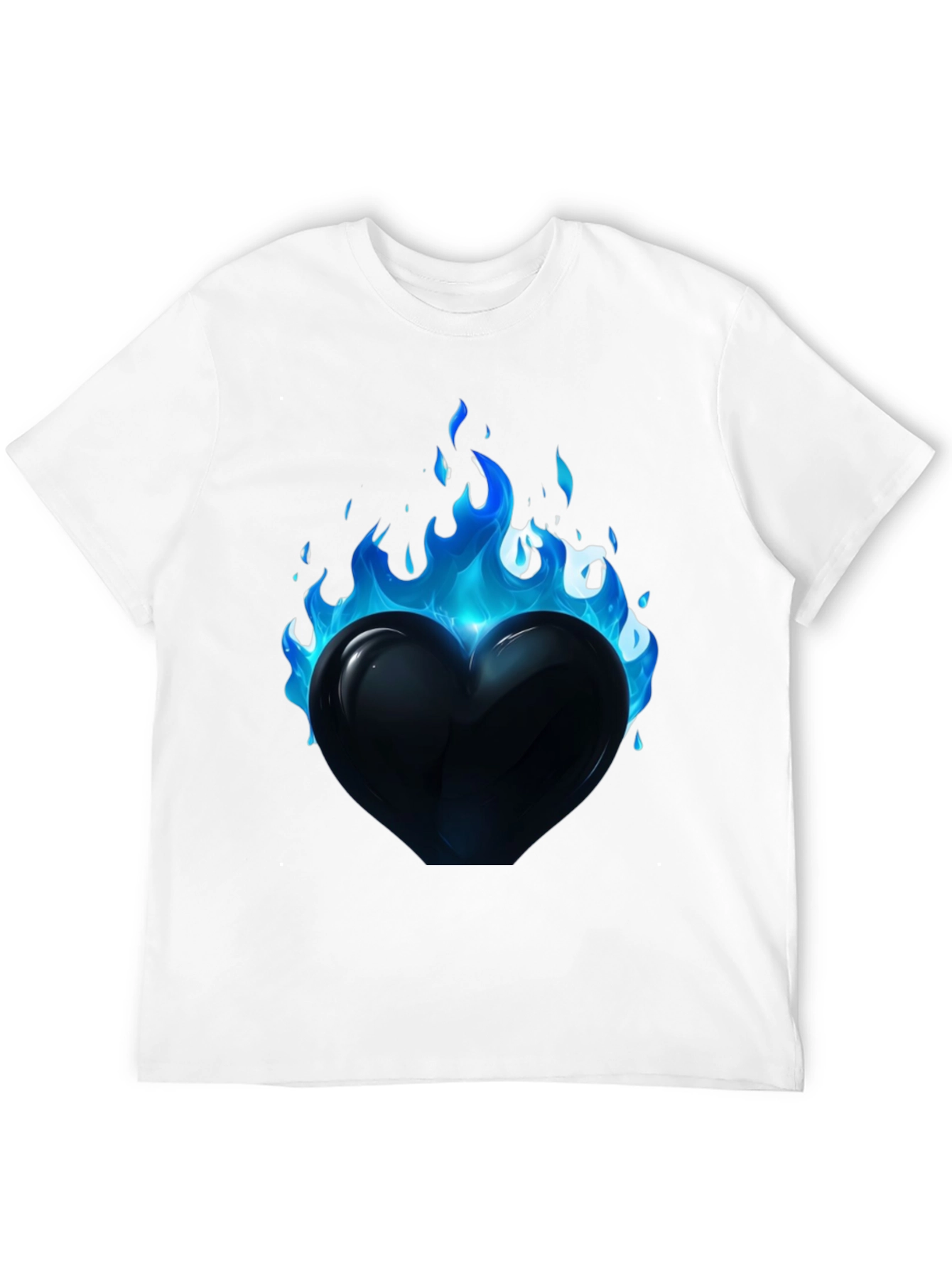 Flaming Heart Graphic Tee - Cool Blue Flames