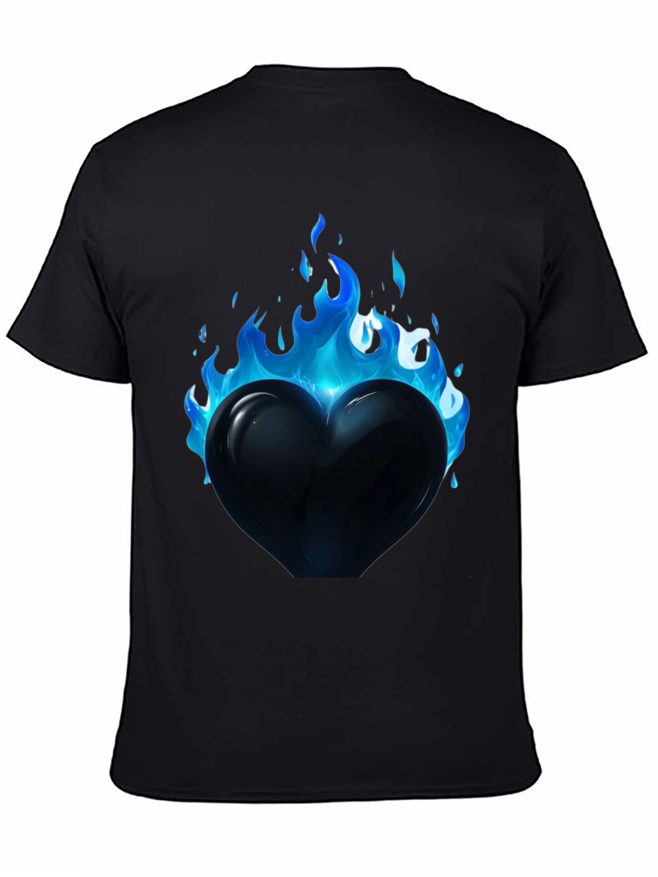 Flaming Heart Graphic Tee - Cool Blue Flames
