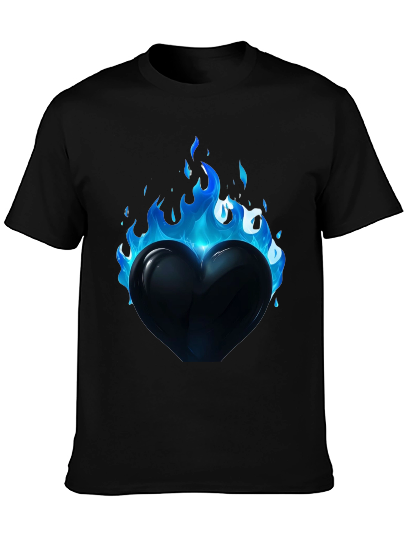 Flaming Heart Graphic Tee - Cool Blue Flames