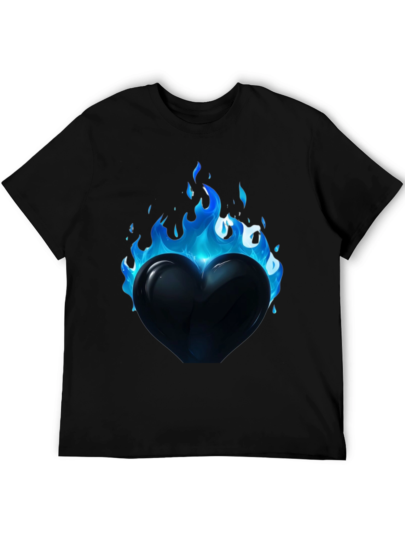 Flaming Heart Graphic Tee - Cool Blue Flames